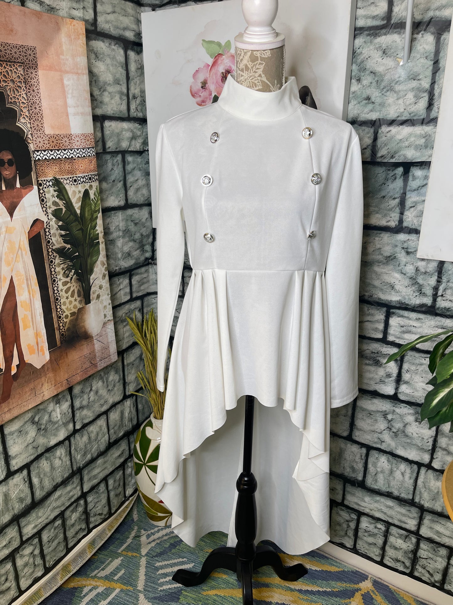 White High Low Blouse Women sz XL