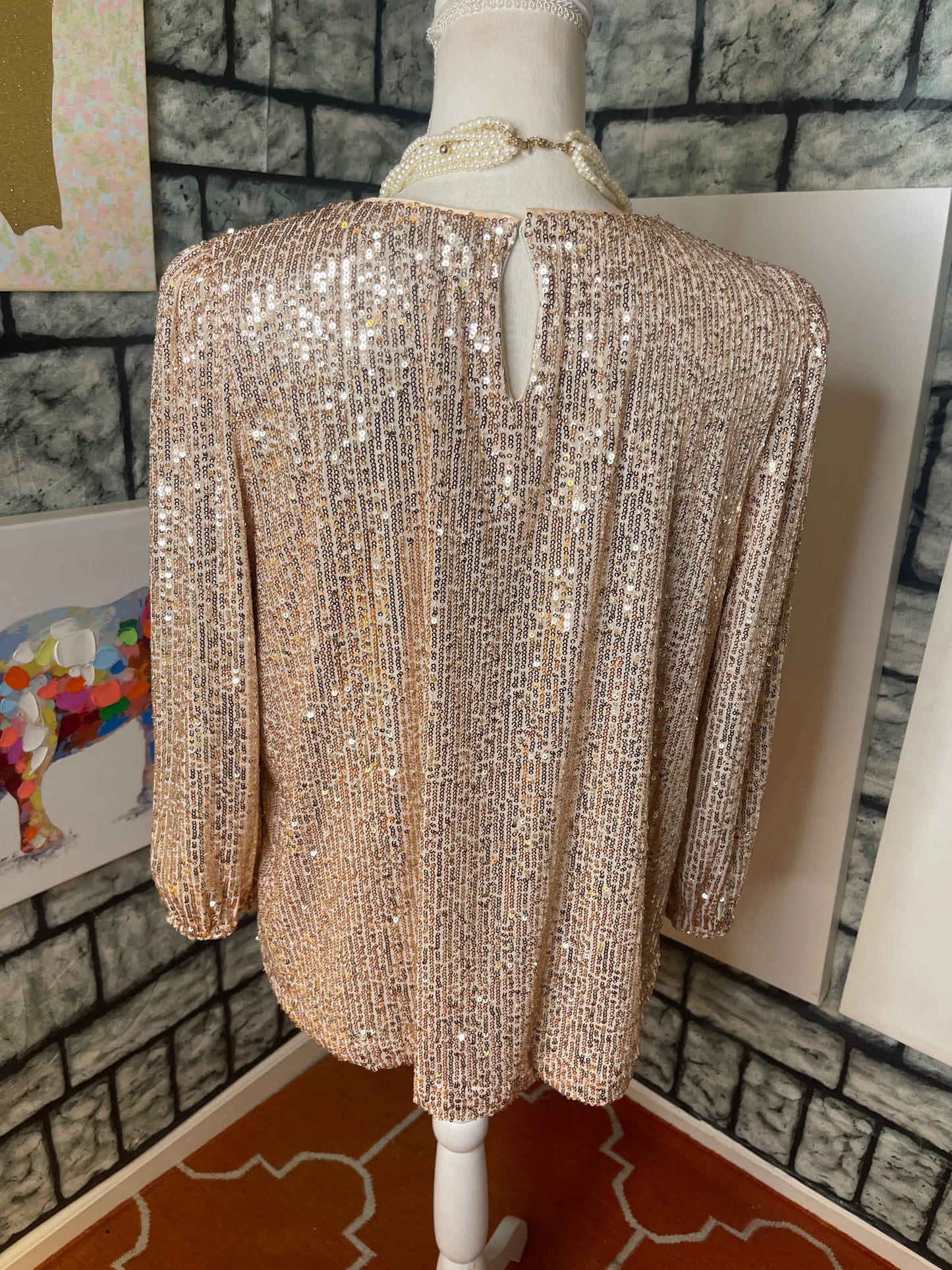 The Limited Gold Sequin Blouse Women sz Large
