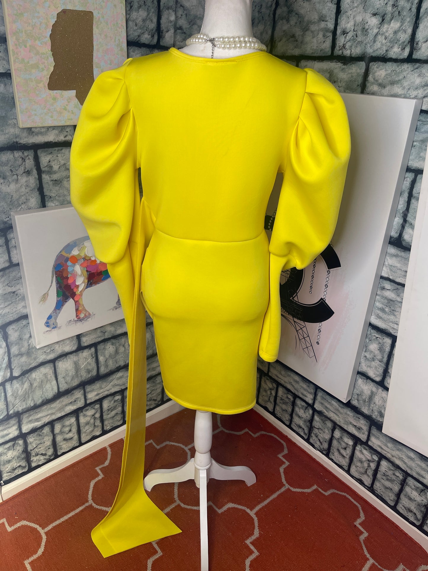 Akira yellow puff dress women sz Large