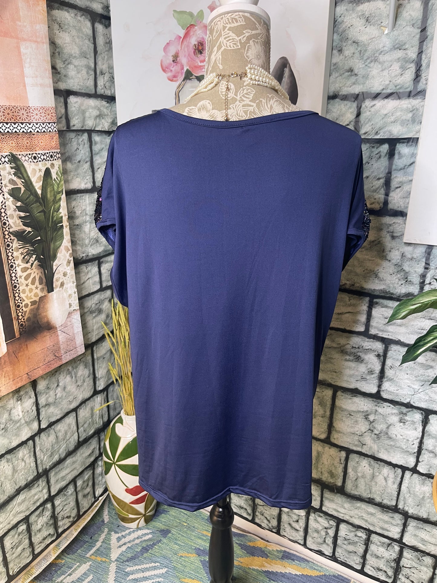 In voland Blue Sequin Blouse Women sz 16