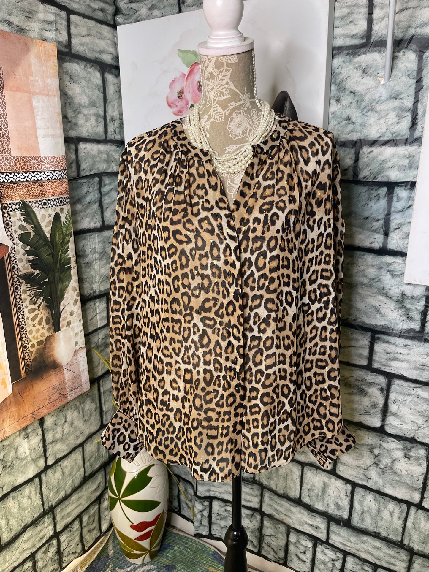 Chico's Brown Print Bloue Women sz 18