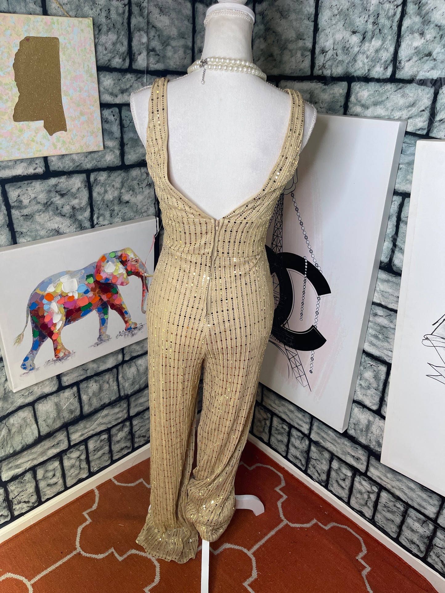 New city triangles tan jumpsuit women sz 7