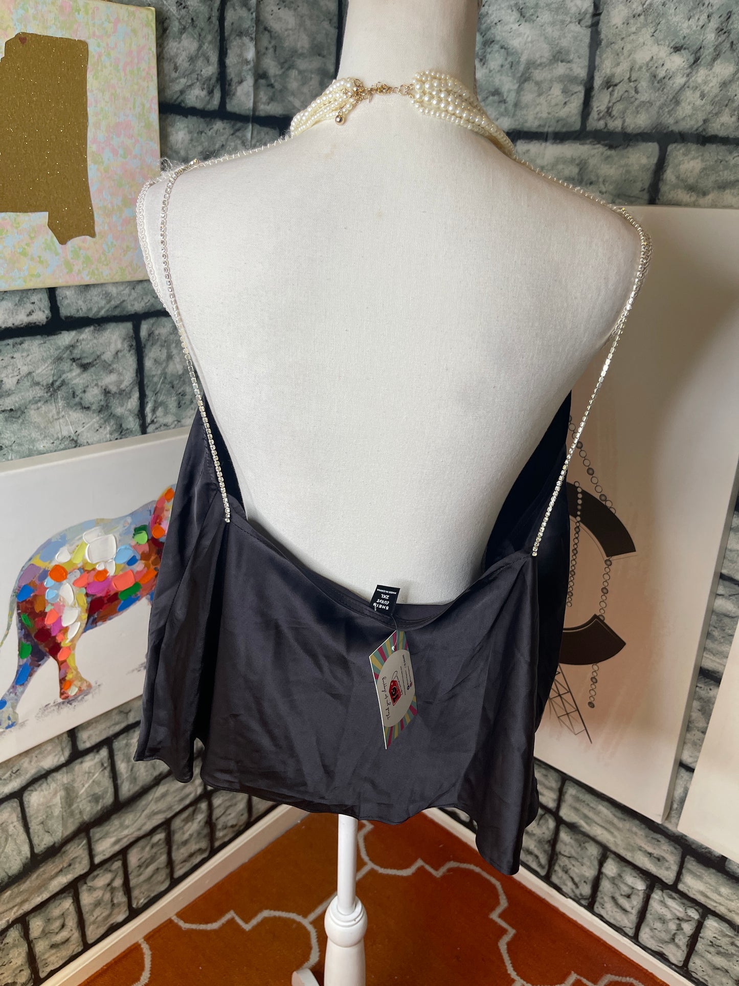 Shein Black Silver Strap Blouse Women sz 2XL