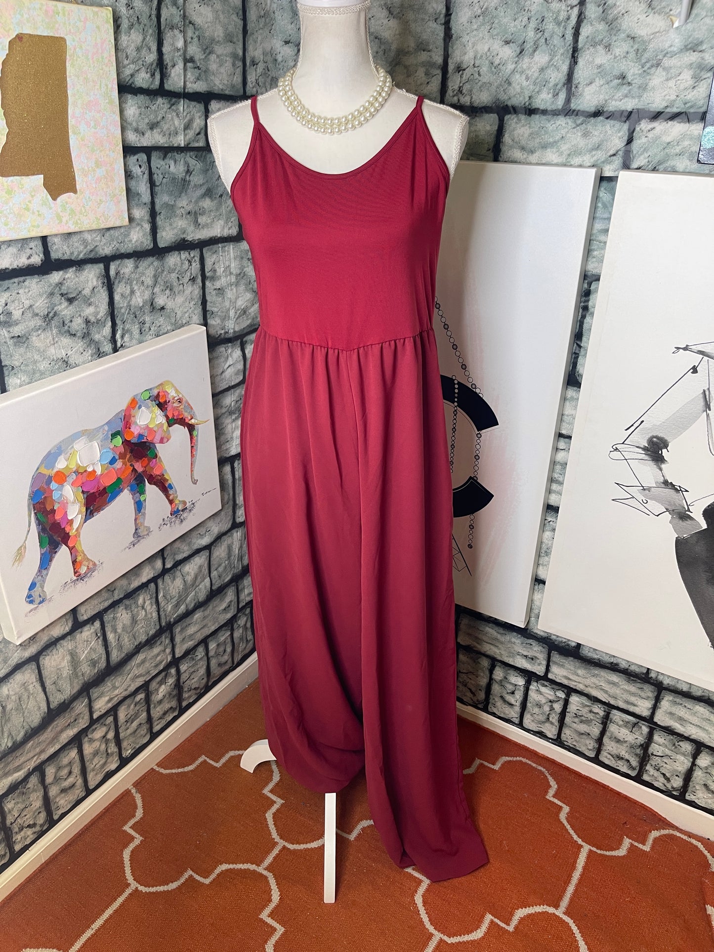 Shein Burgundy Jumpsuit Women sz XL