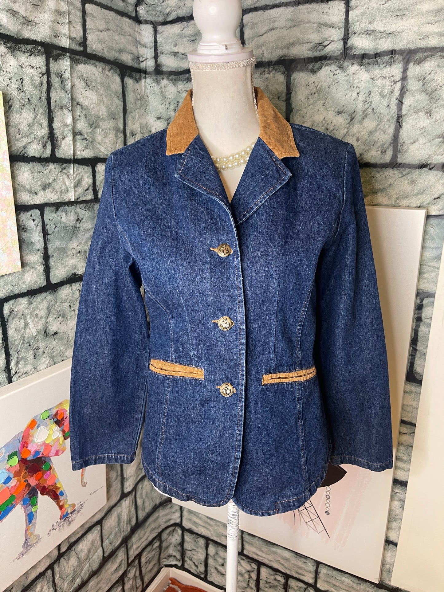 JG hook blue denim brown blazer women sz 6