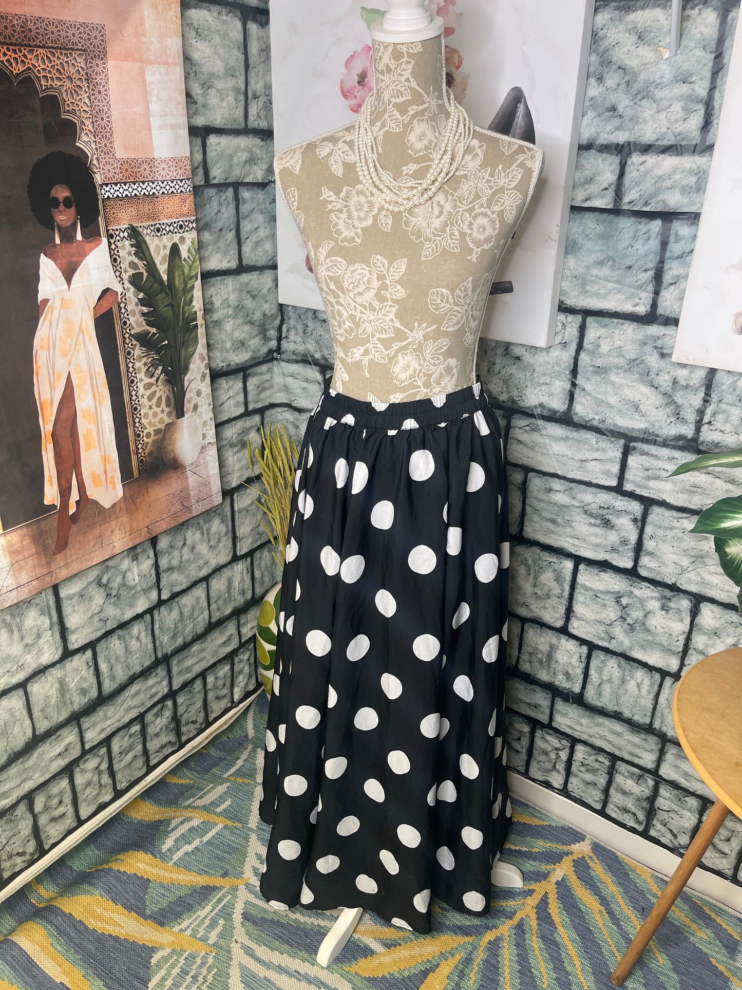 Mlle Gabrielle Black White Polka Dot Skirt Women sz Small