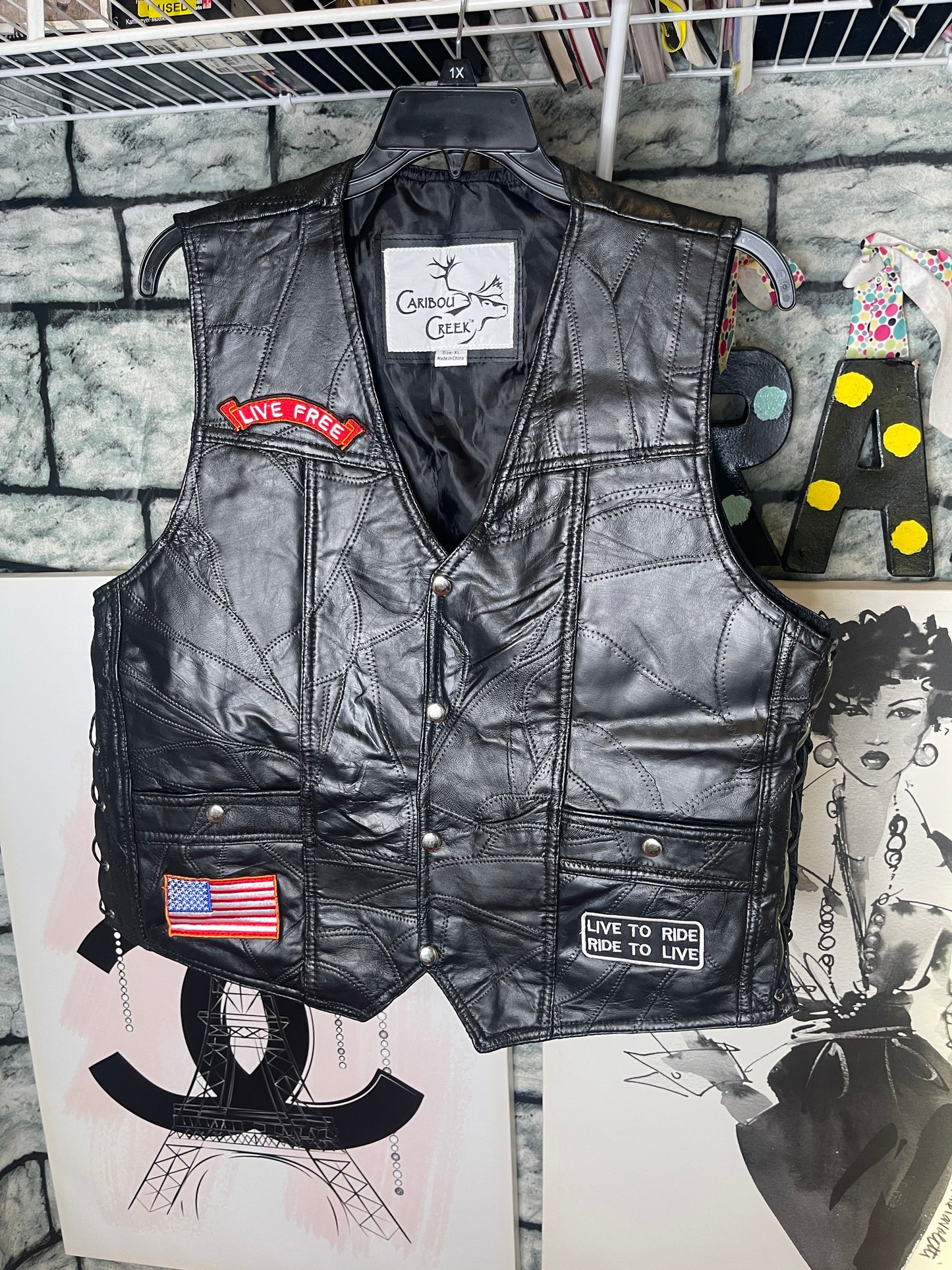 Caribou Creek Black Motocycle Style Vest Men sz XL