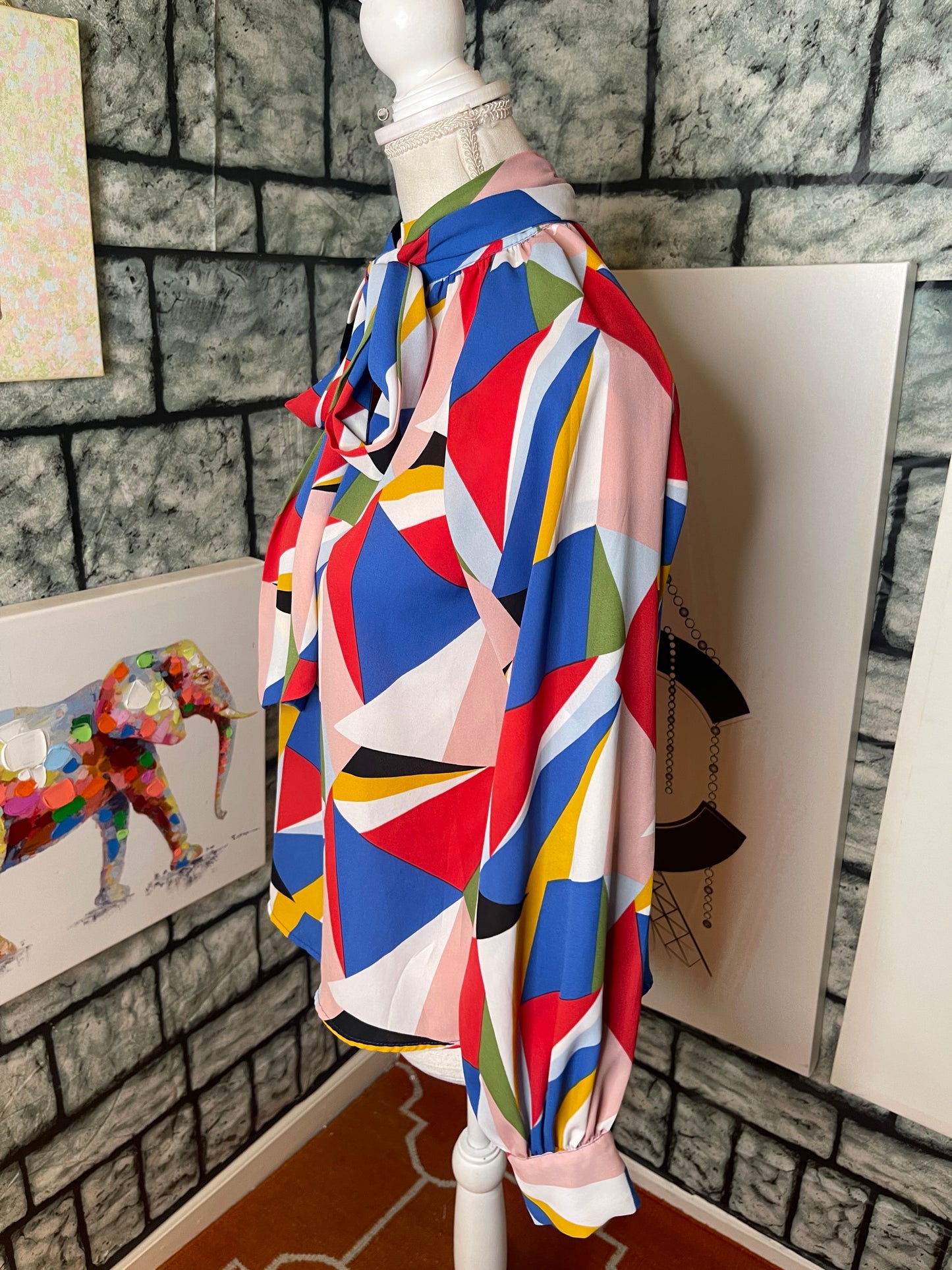 NY & C Blue Red Pink White Yellow and Black Long Sleeves Blouse Women Sz XS
