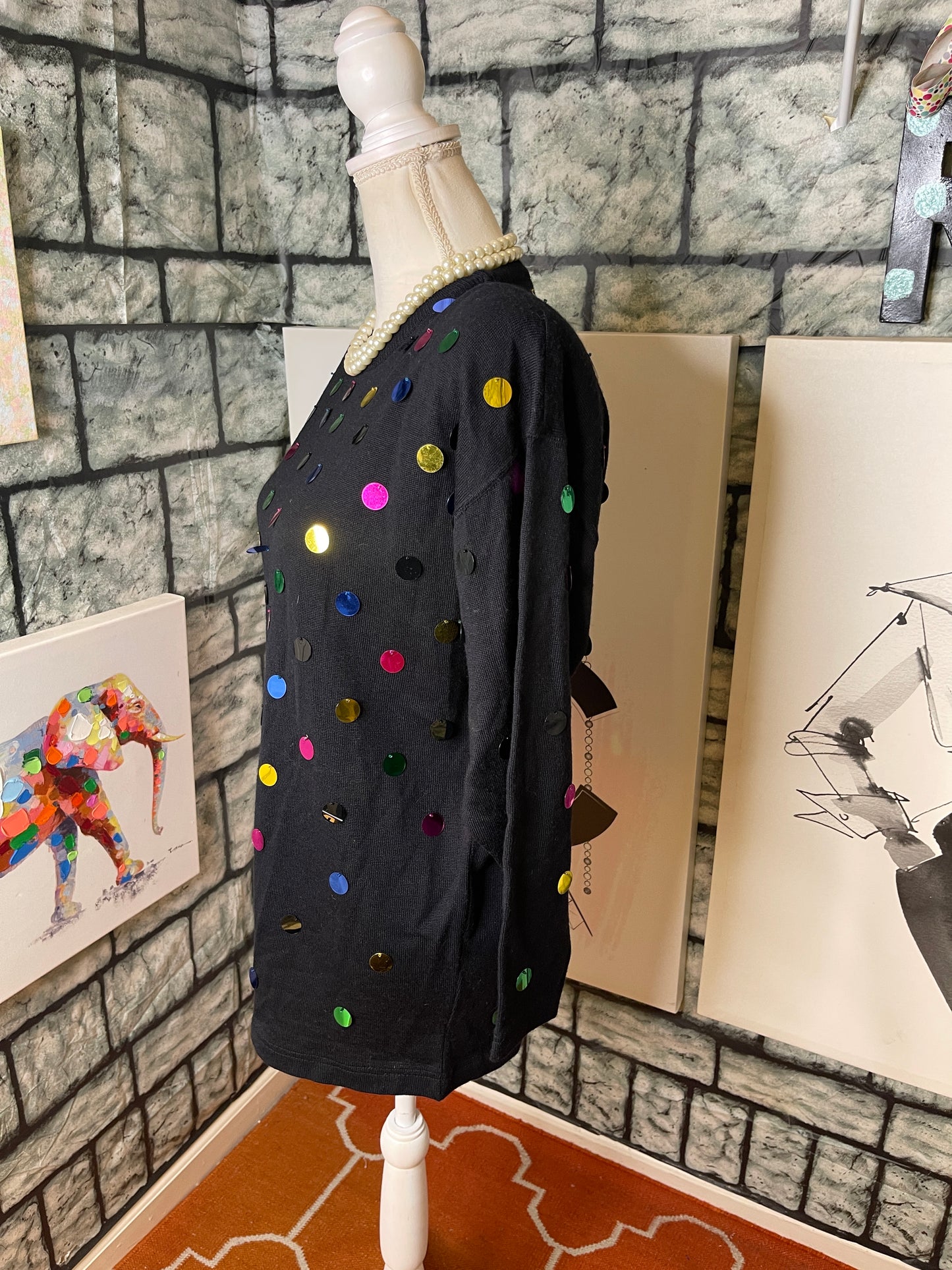 Outlander black colorful sweater Women sz Medium
