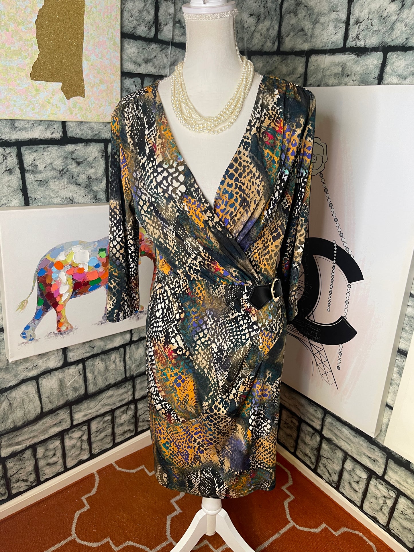 Miss Tina Knowles Brown Print Dress Women sz Medium