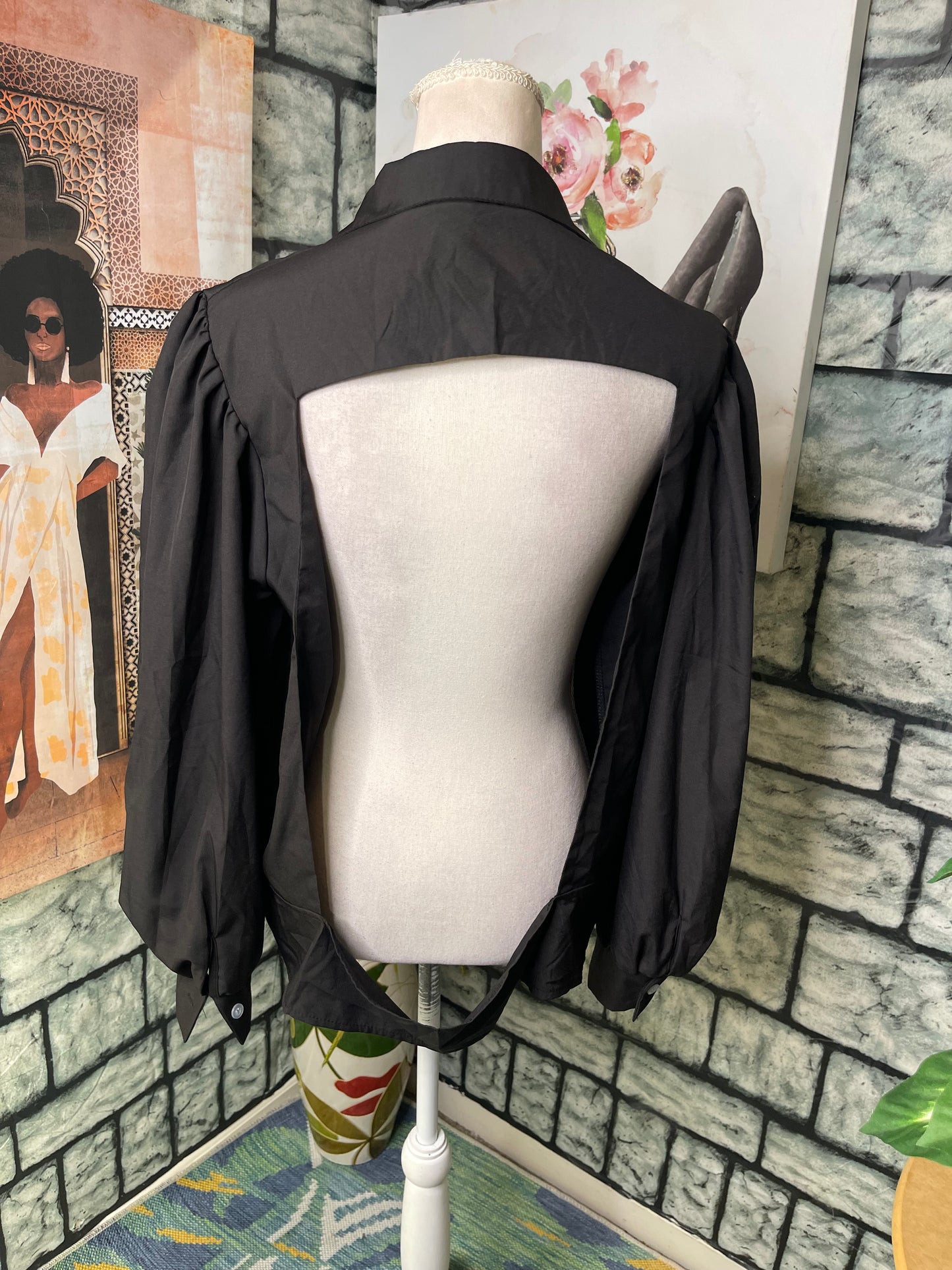 Metamorphosis Girl Black Button Blouse Women sz Medium