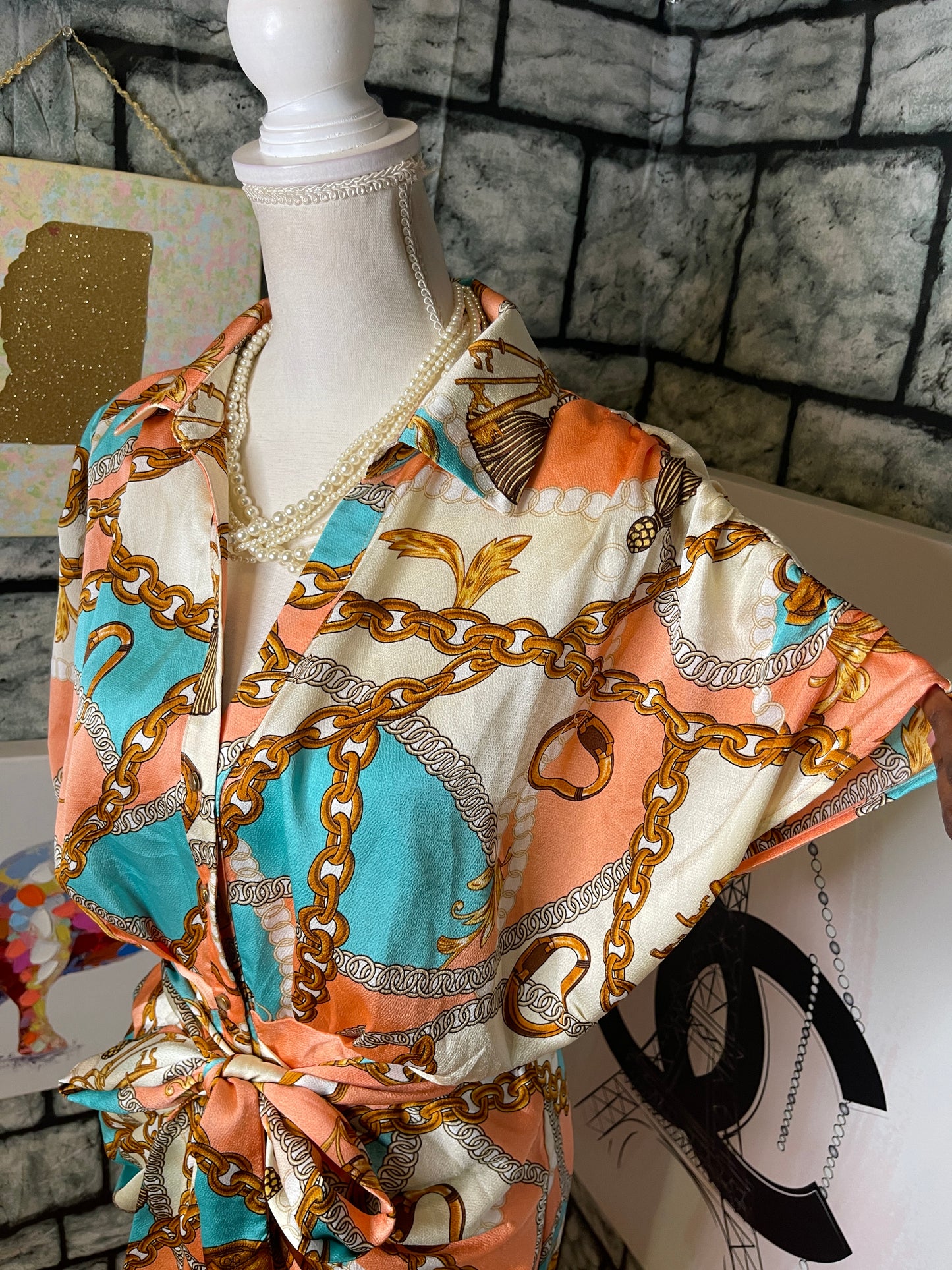 Miss Avenue Pink Blue Button Dress Women sz Medium