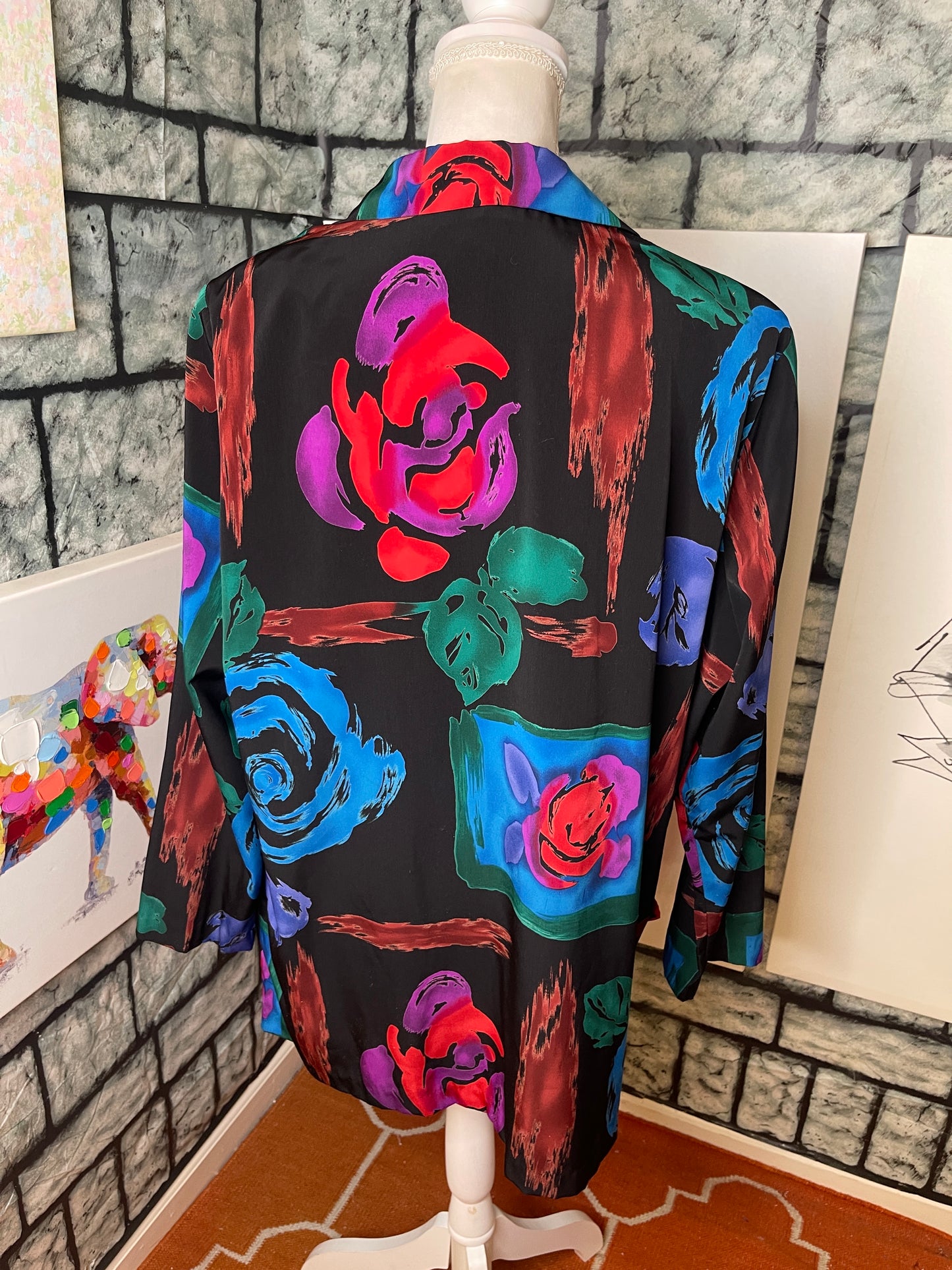 Richard kristall black colorful blazer blouse women sz 18