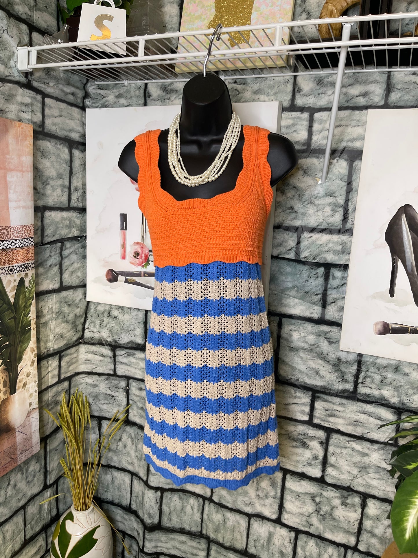 Zara Orange Blue Dress Women sz Small