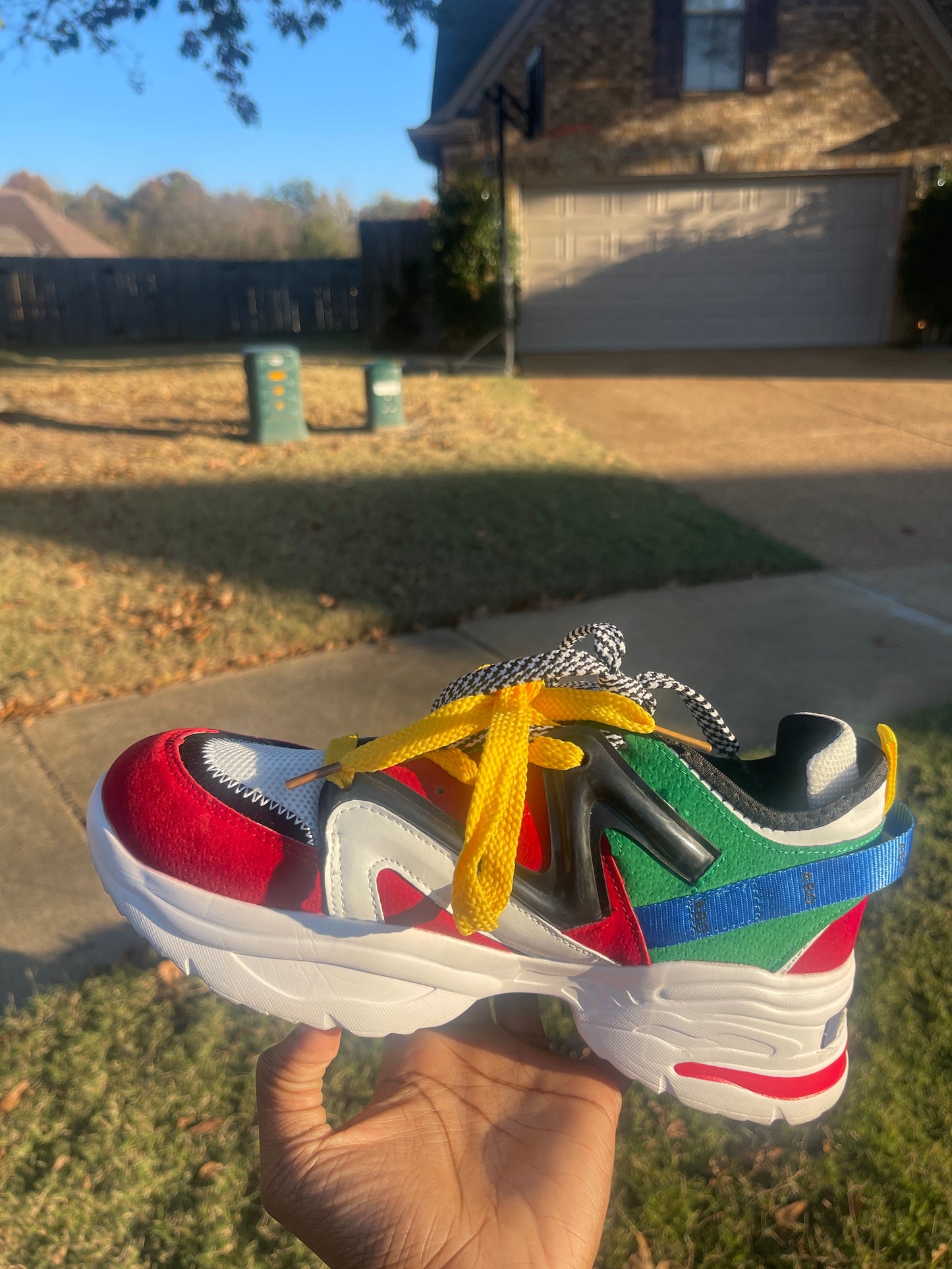 Red white yellow fashion sneakers women sz 9