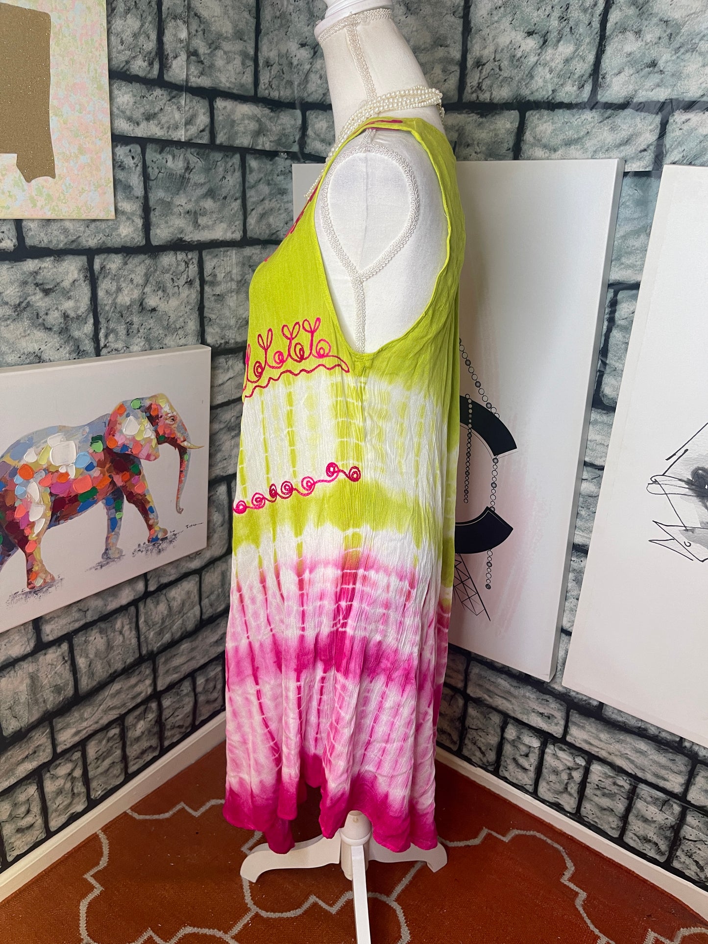 NEW Share Drive Green Pink Dress Women sz Medium