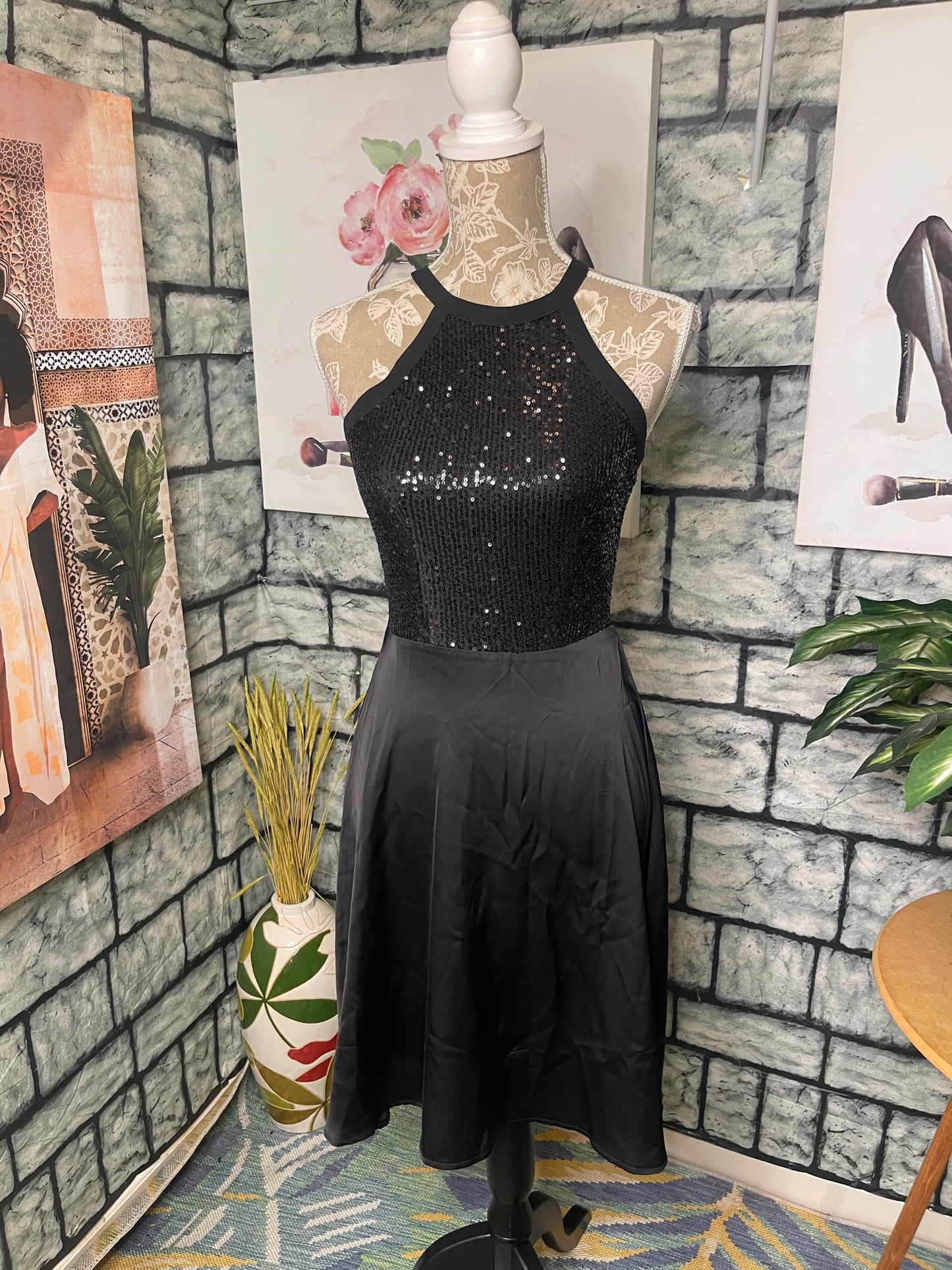 Black Sequin Dress Women sz Small