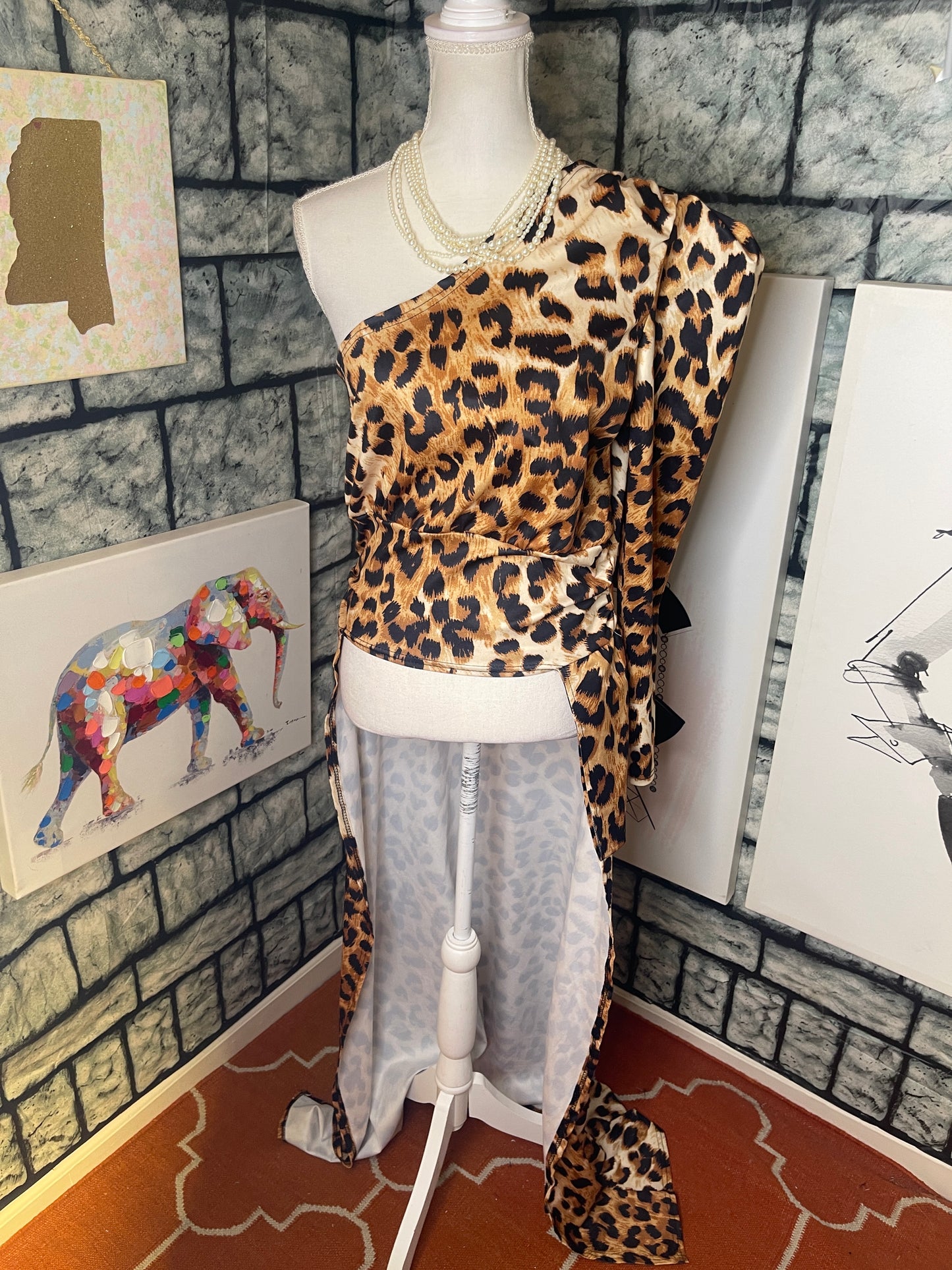 Brown Animal Print Blouse Women sz Large