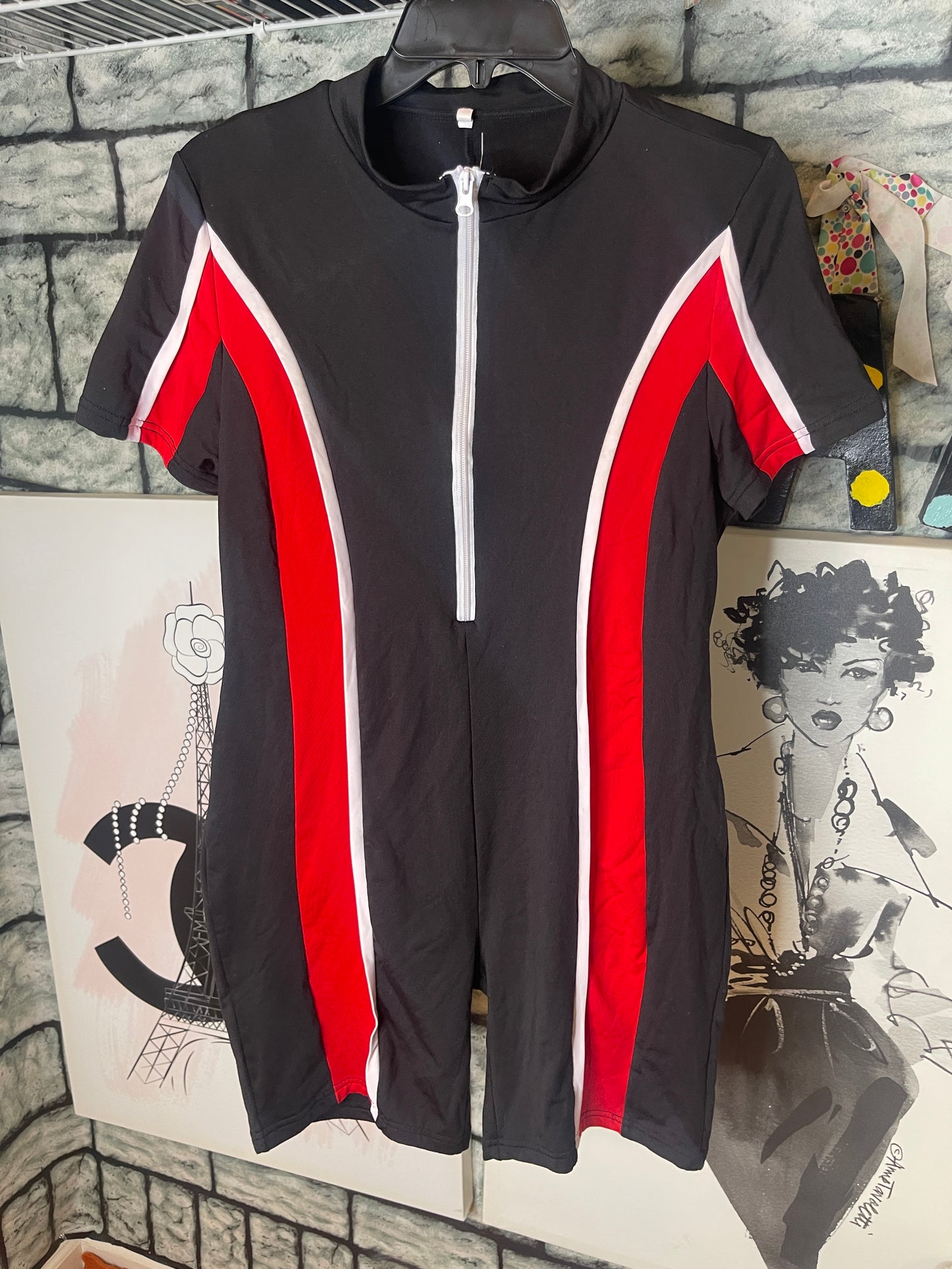 Black Red Jumpsuit Women sz XL