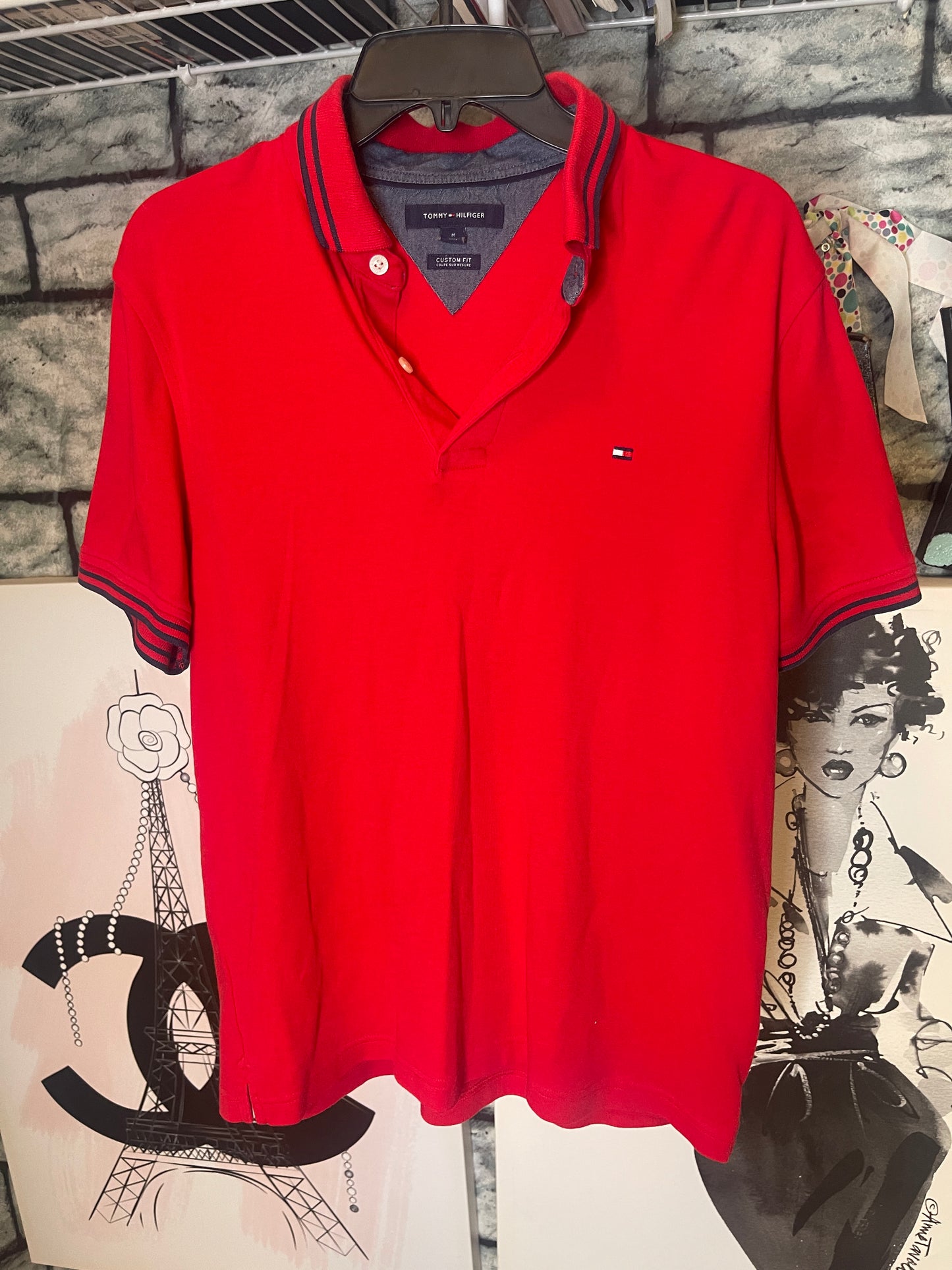 Tommy Hilfiger Red Polo Shirt Men sz Medium