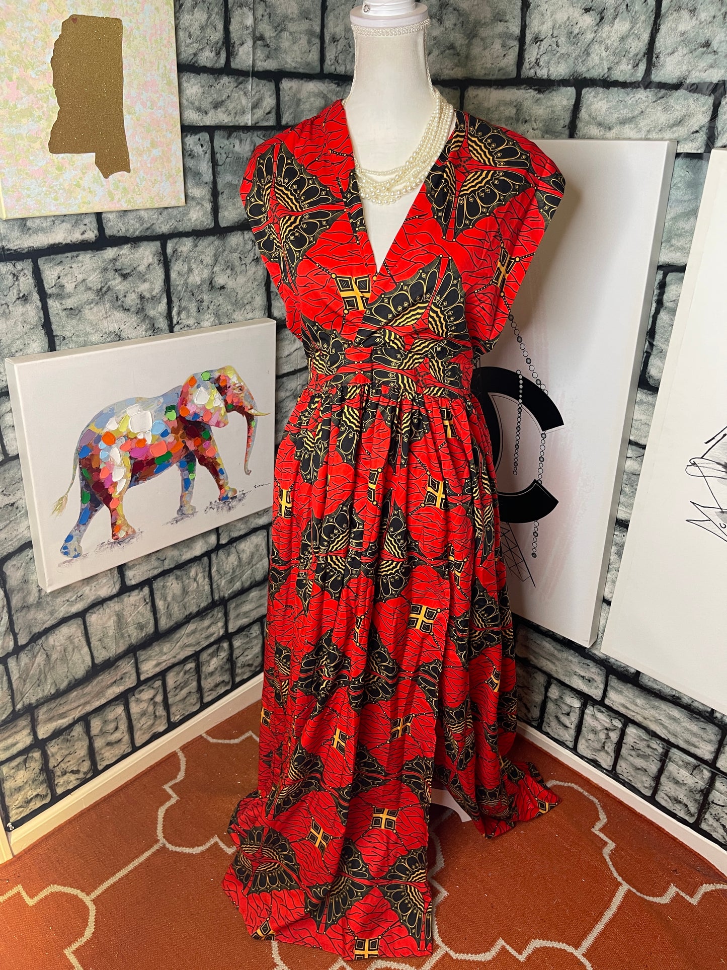 Red Black Yellow Dress Women sz Medium