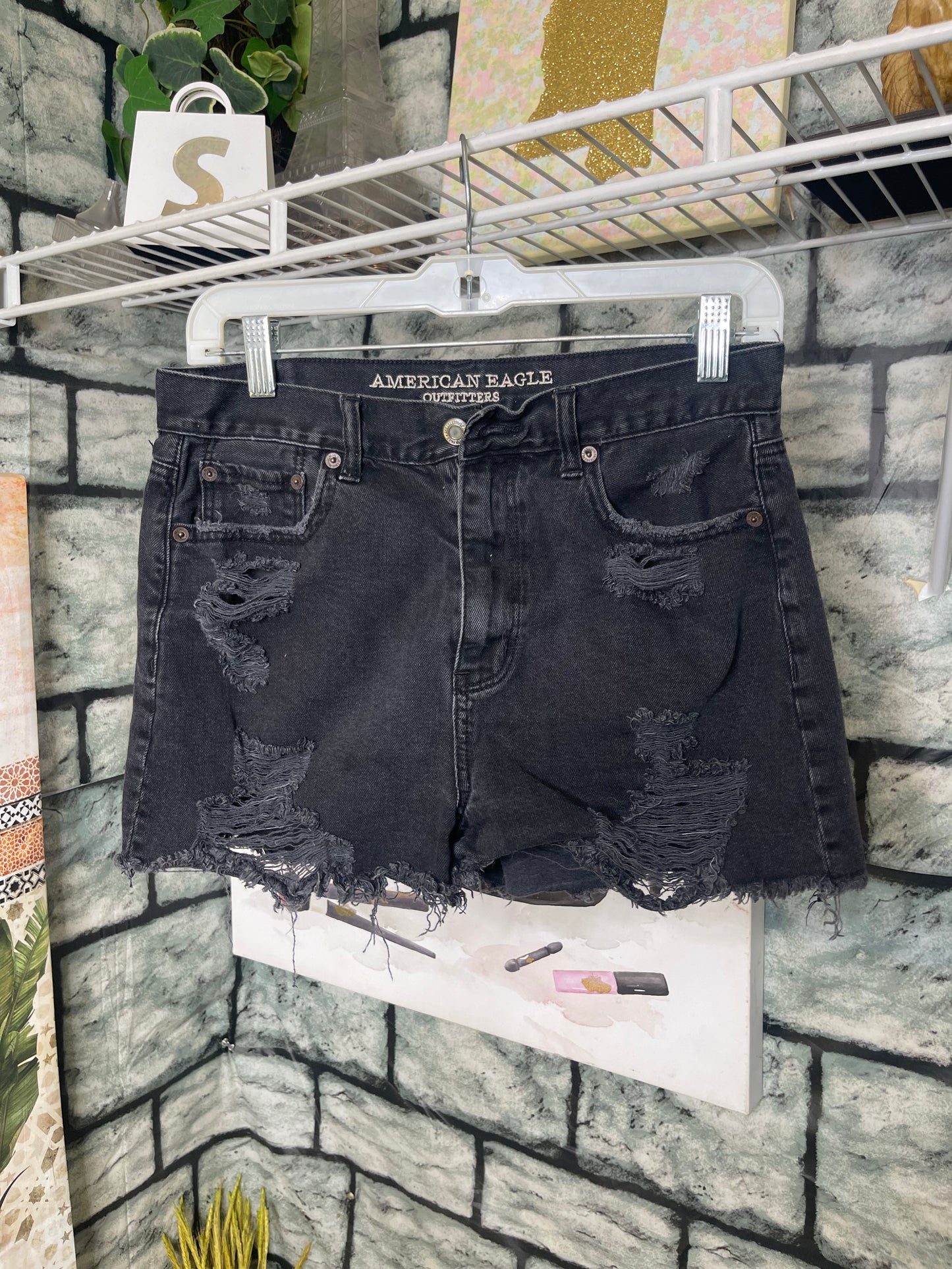 American Eagle Black Denim Shorts Women sz 6
