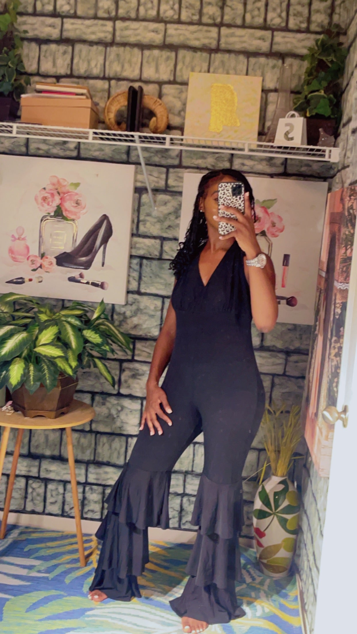 MadRag Black Ruffle Leg Jumpsuit Women sz 1XL