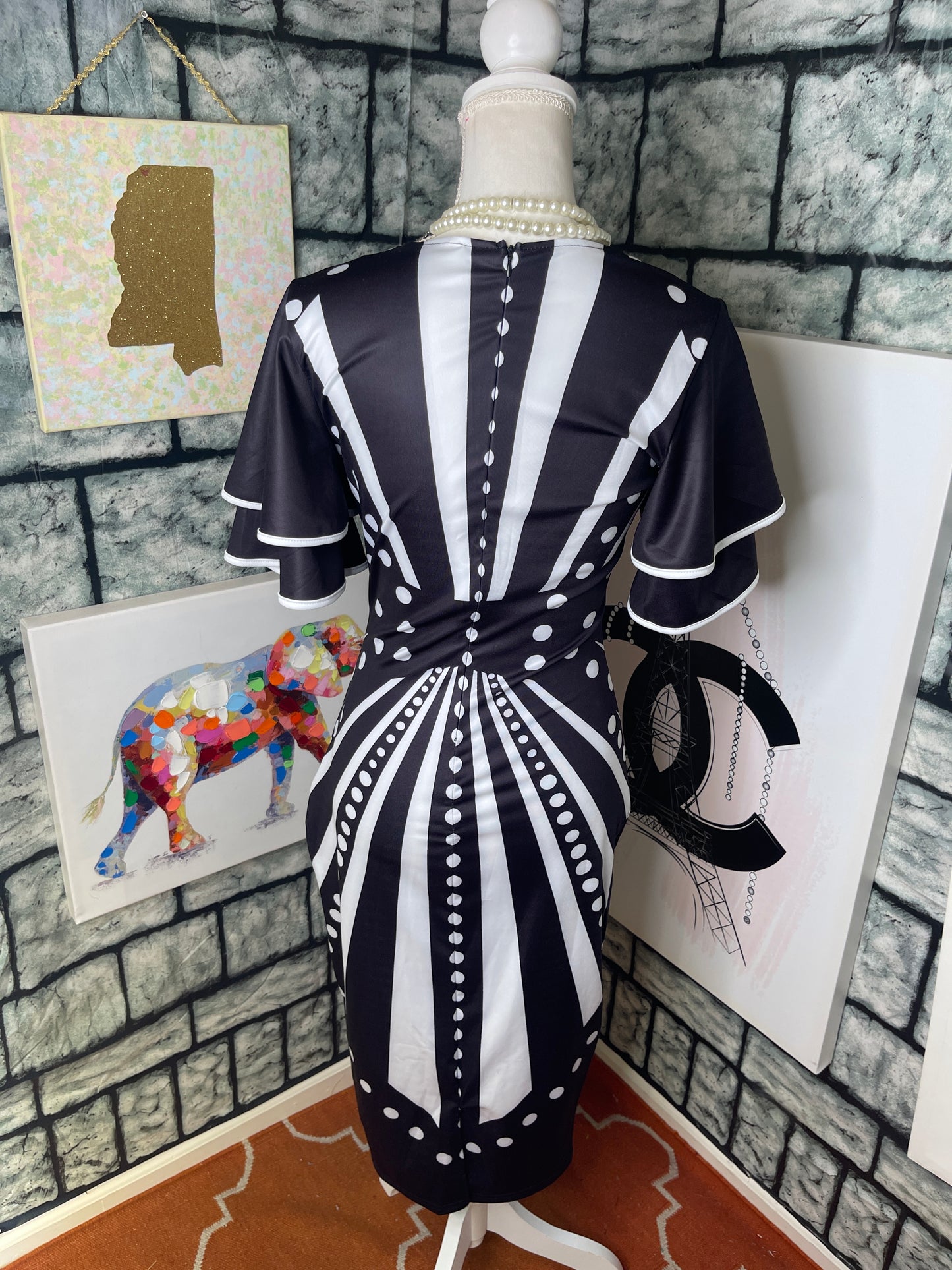 Black white polka dot dress women sz medium