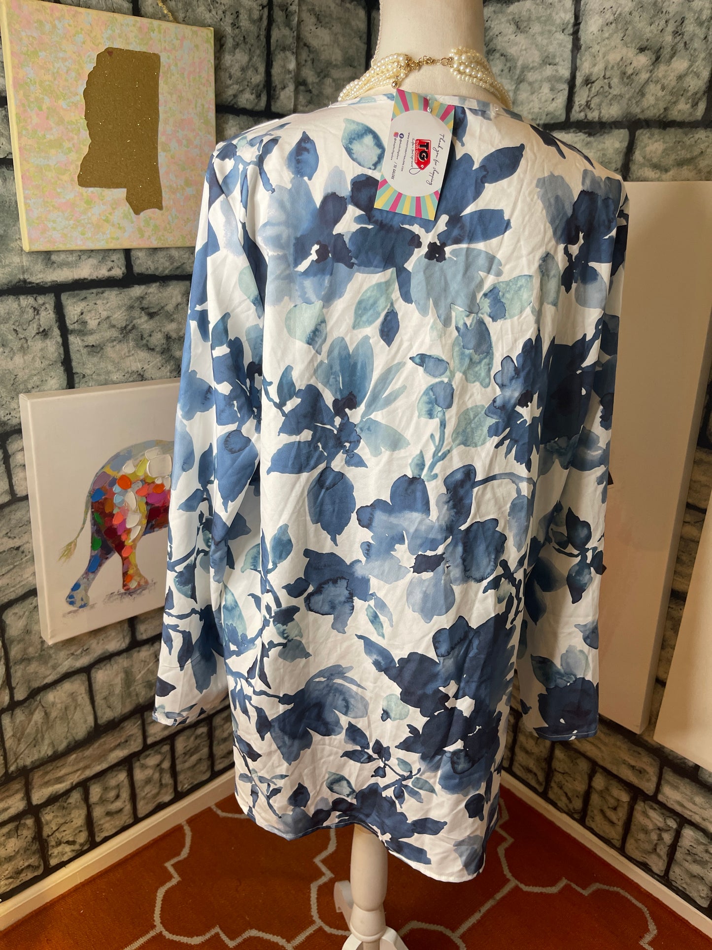 Noracora Blue White Button Blouse Women sz XL
