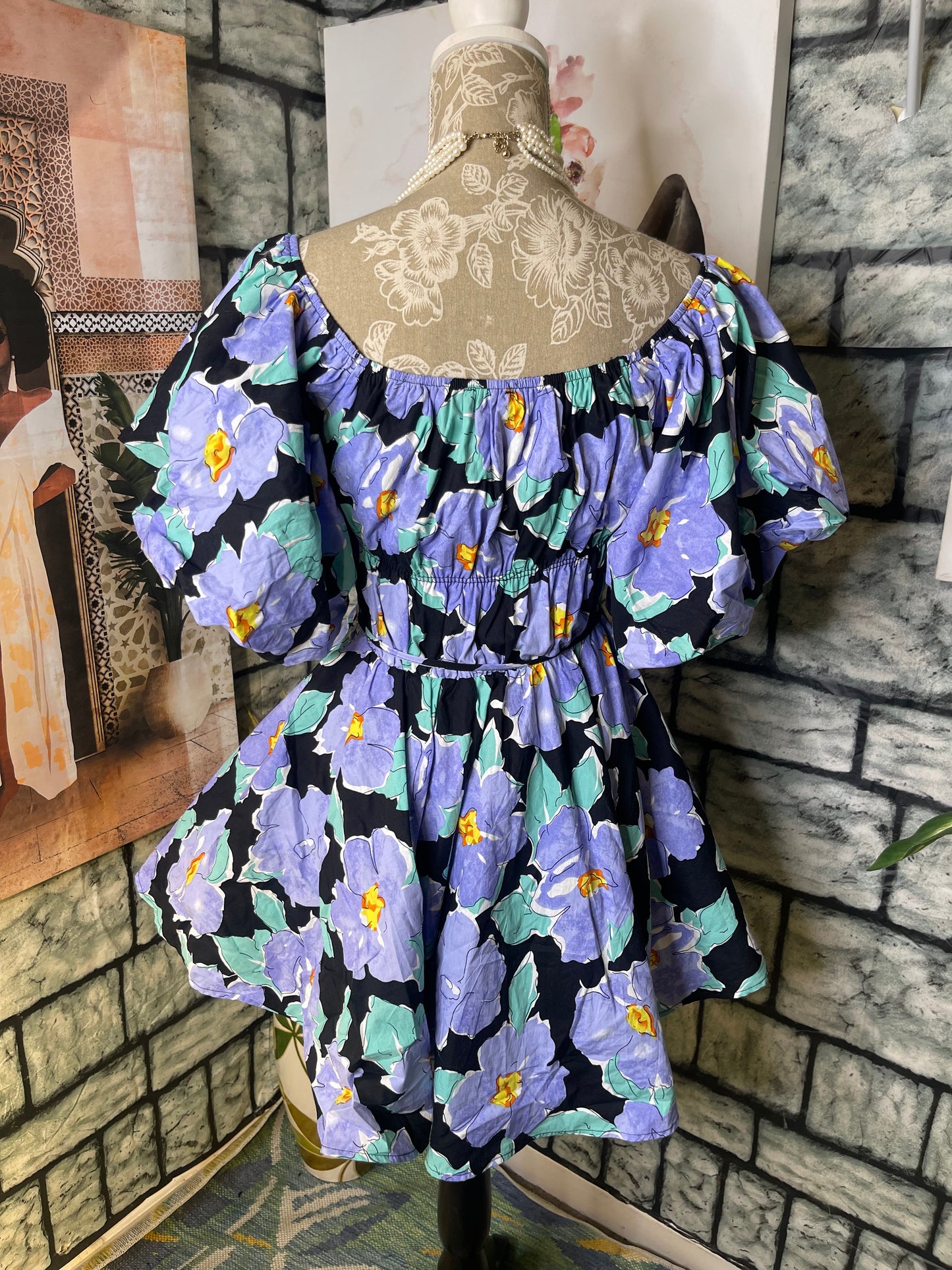 & Merci Blue Green Floral Dress Women sz Medium