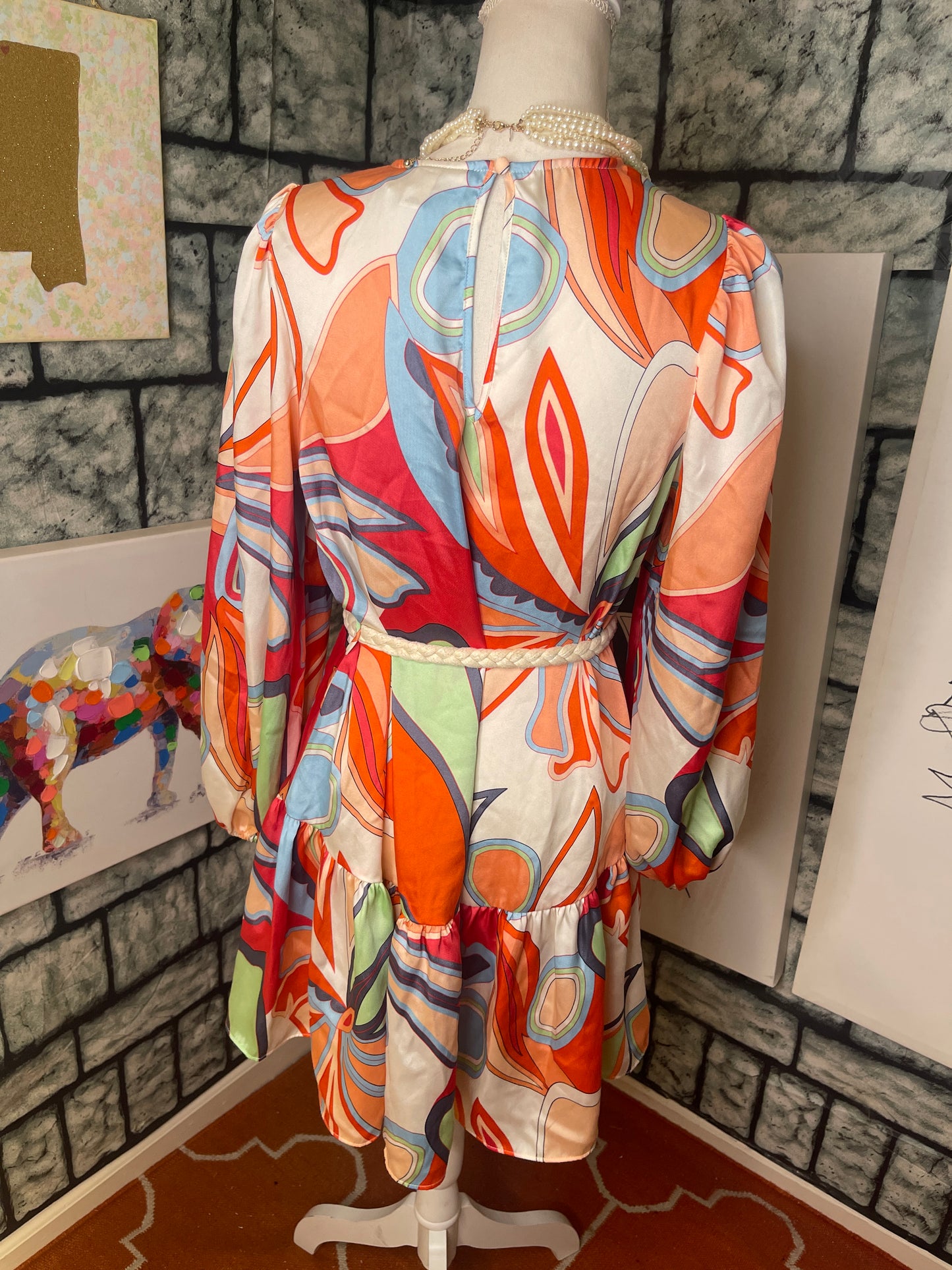 Alexie Blue Orange Colorful Dress Women sz Small