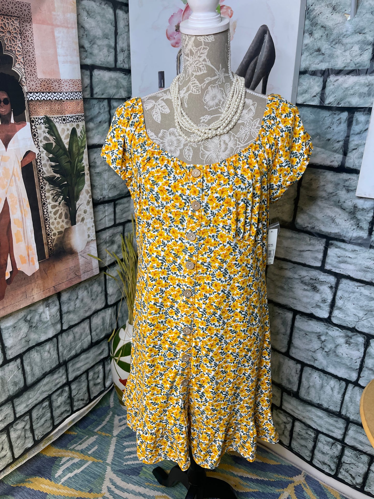 NEW NoBo Yellow Floral Dress Women sz XL
