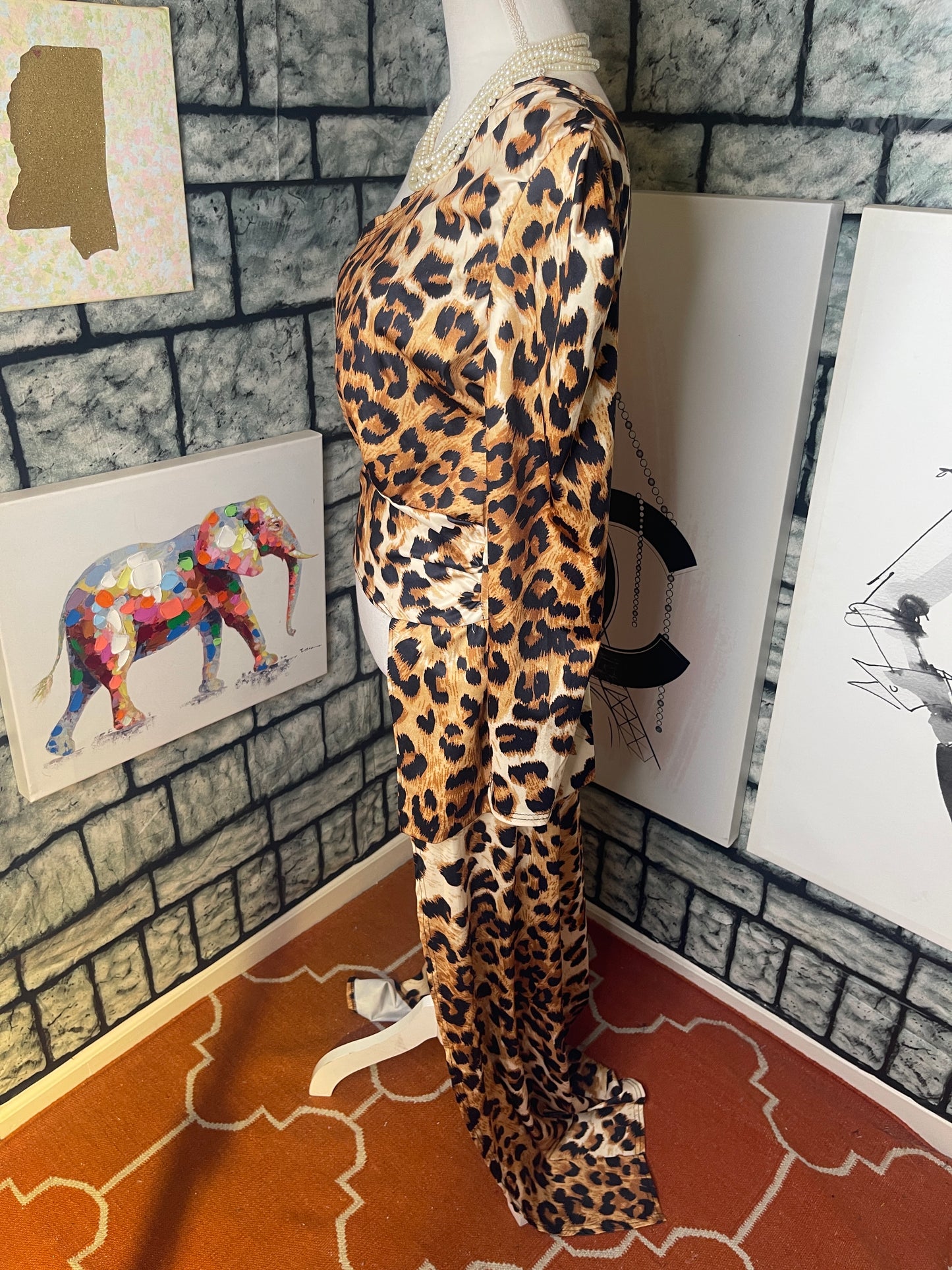 Brown Animal Print Blouse Women sz Large