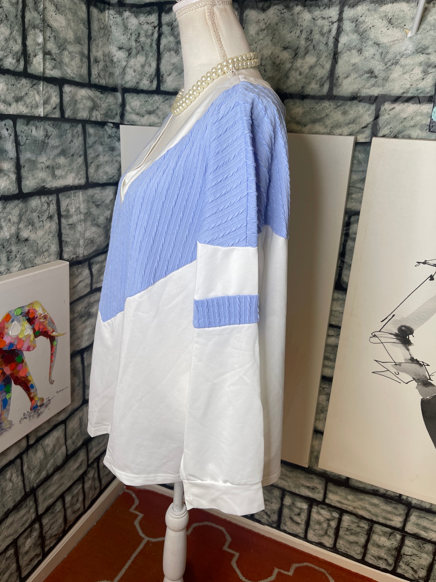Shein Blue White Blouse Women sz 2XL