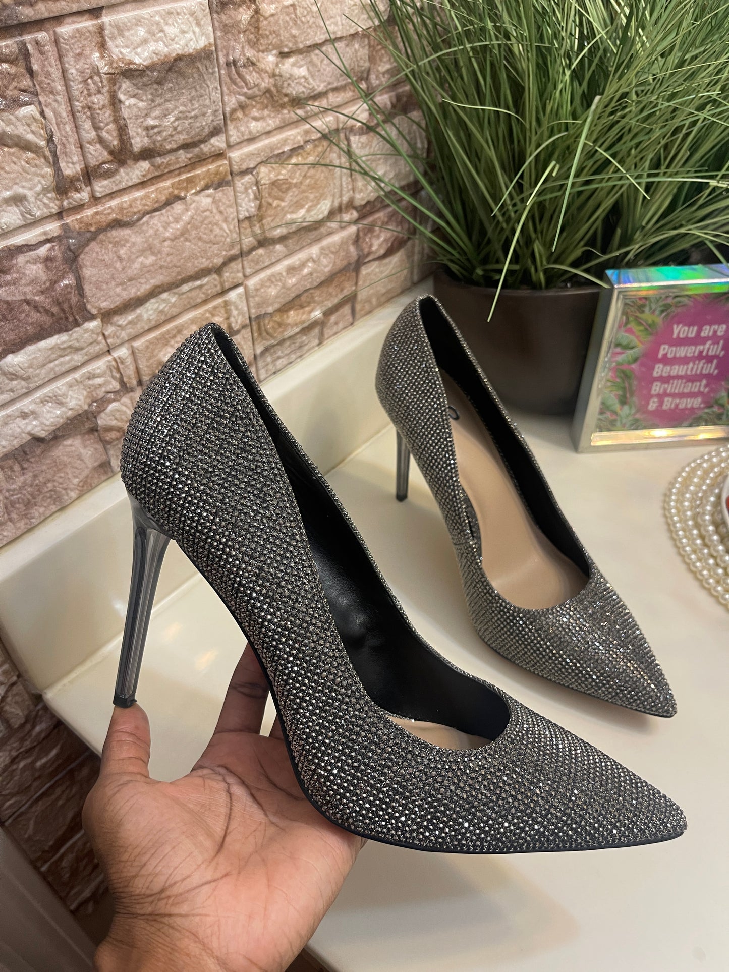 Mix No.6 Gray Rhinestone Heels Women sz 11