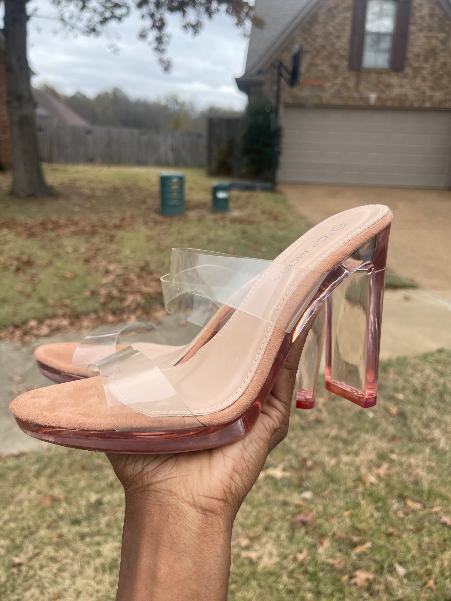 Top moda tan clear heels women sz 7