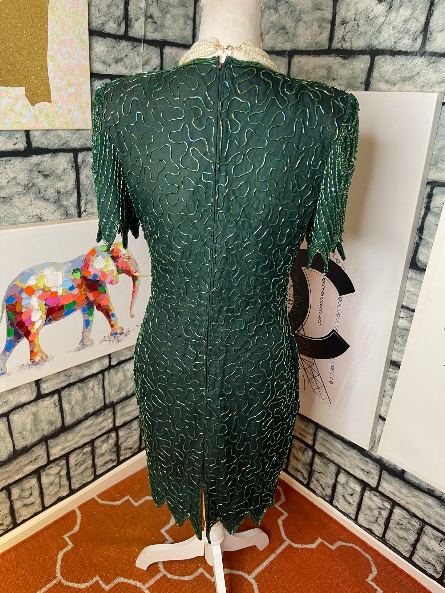 Laurense Kozar Green Bead Sequin Dress Women sz Medium