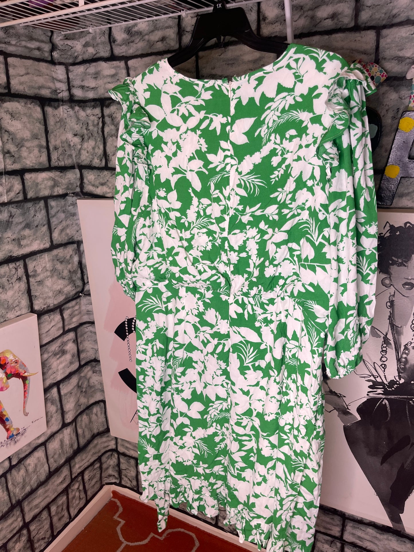 Ann Taylor Green White Floral Dress Women sz 18