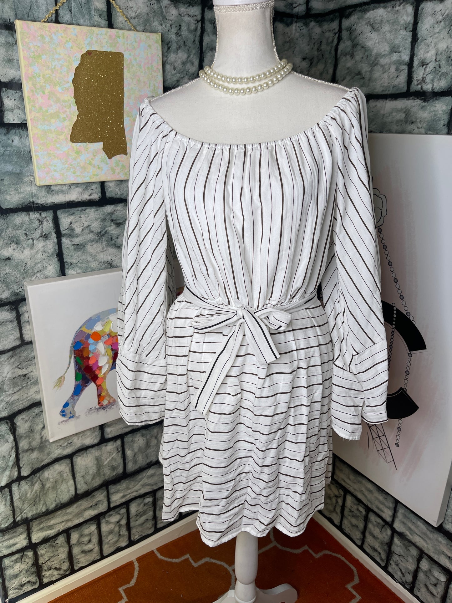 Love first sight white brown dress women sz xl