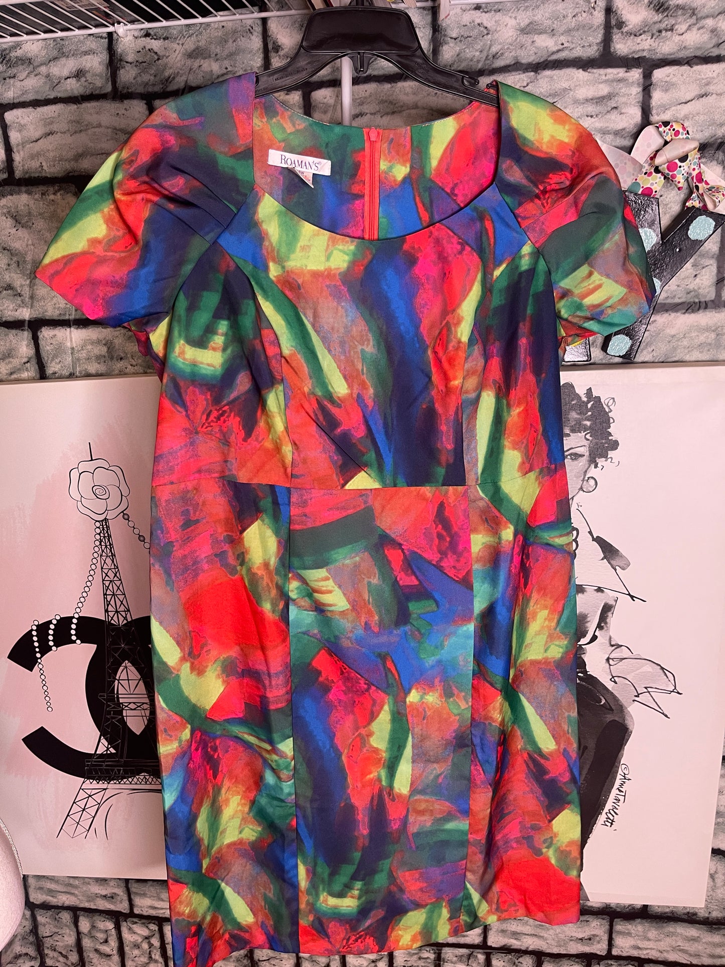Roman’s Blue red green dress women sz 14