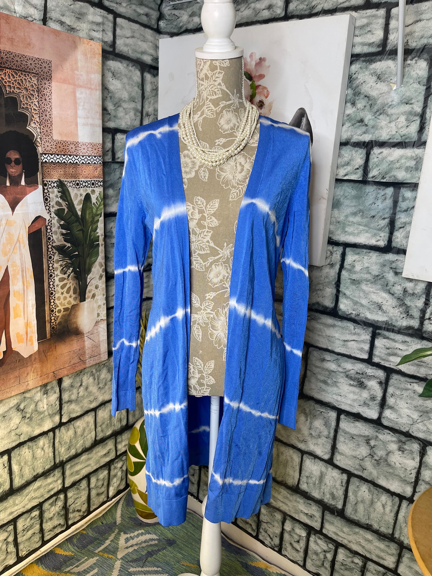 Chico Blue White Cardigan Women sz 0 = Small