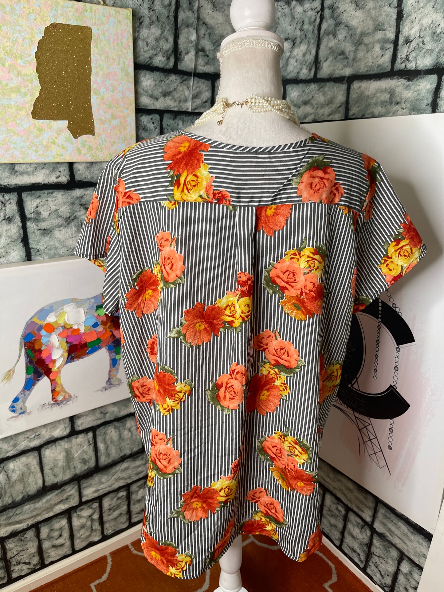 MPH Gray White Blouse Women sz 2XL