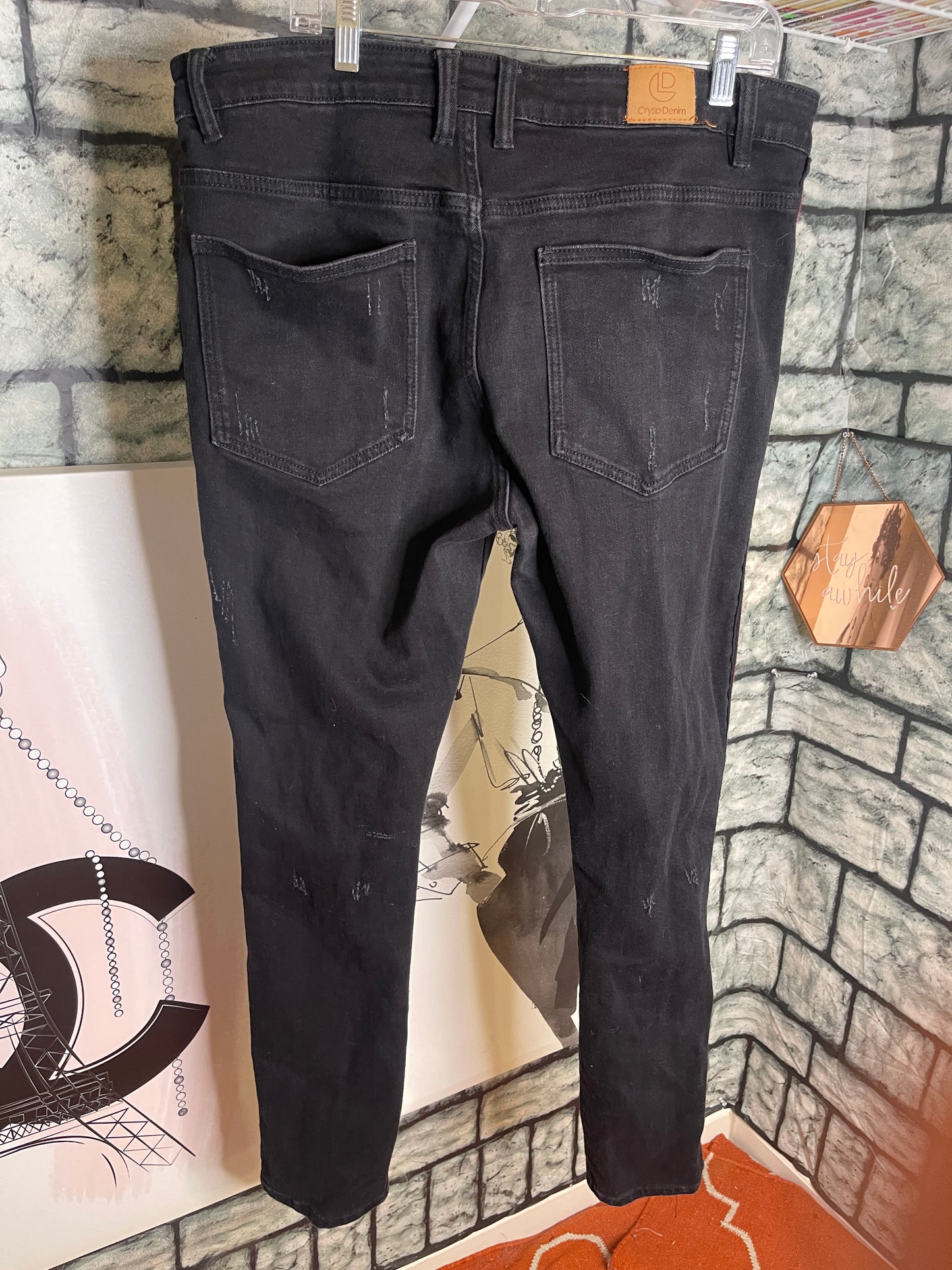 Crysp Denim Black Red Jeans Men sz 38