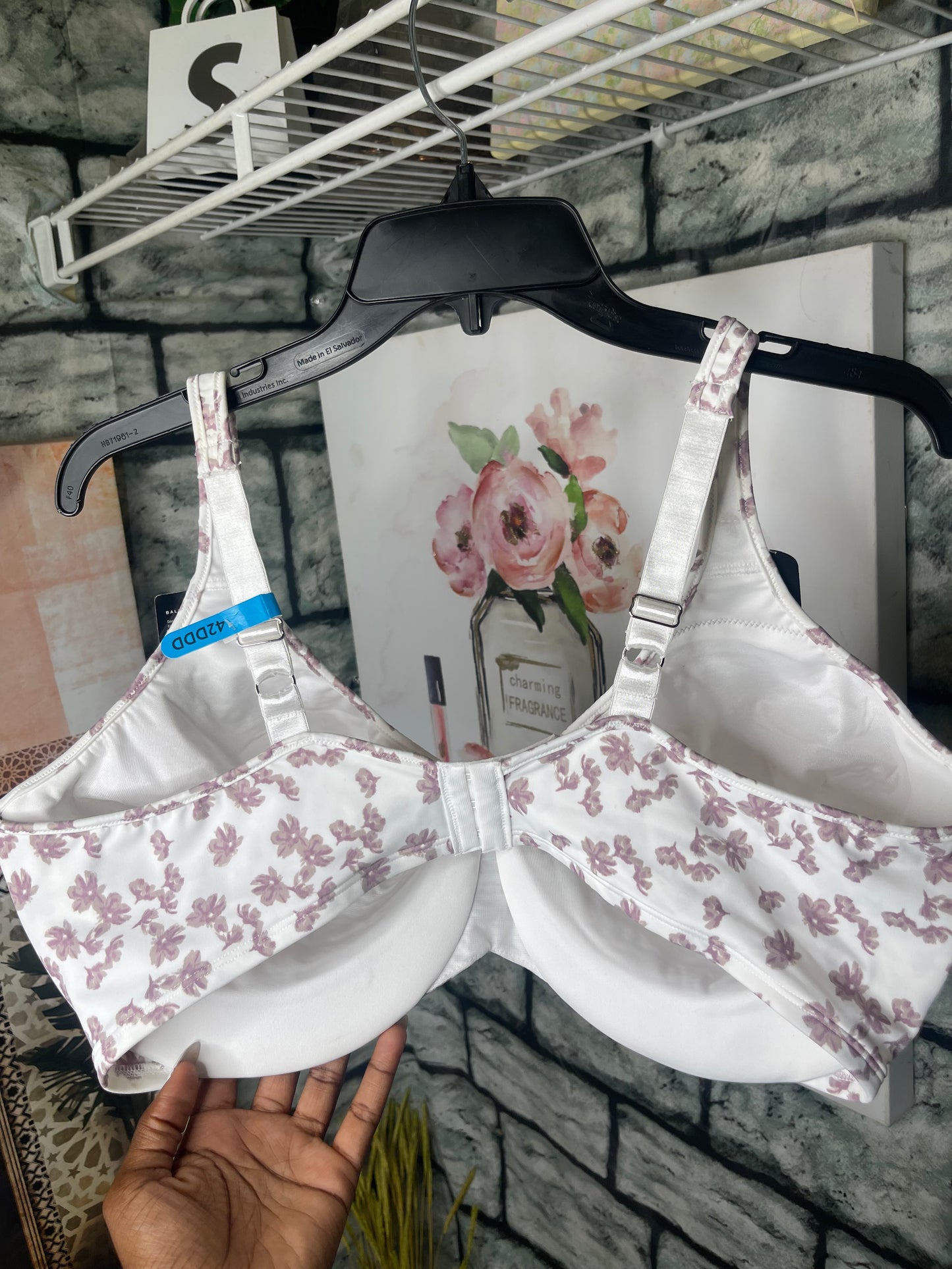 NEW Bali White Purple Floral Bra Women sz 42DDD
