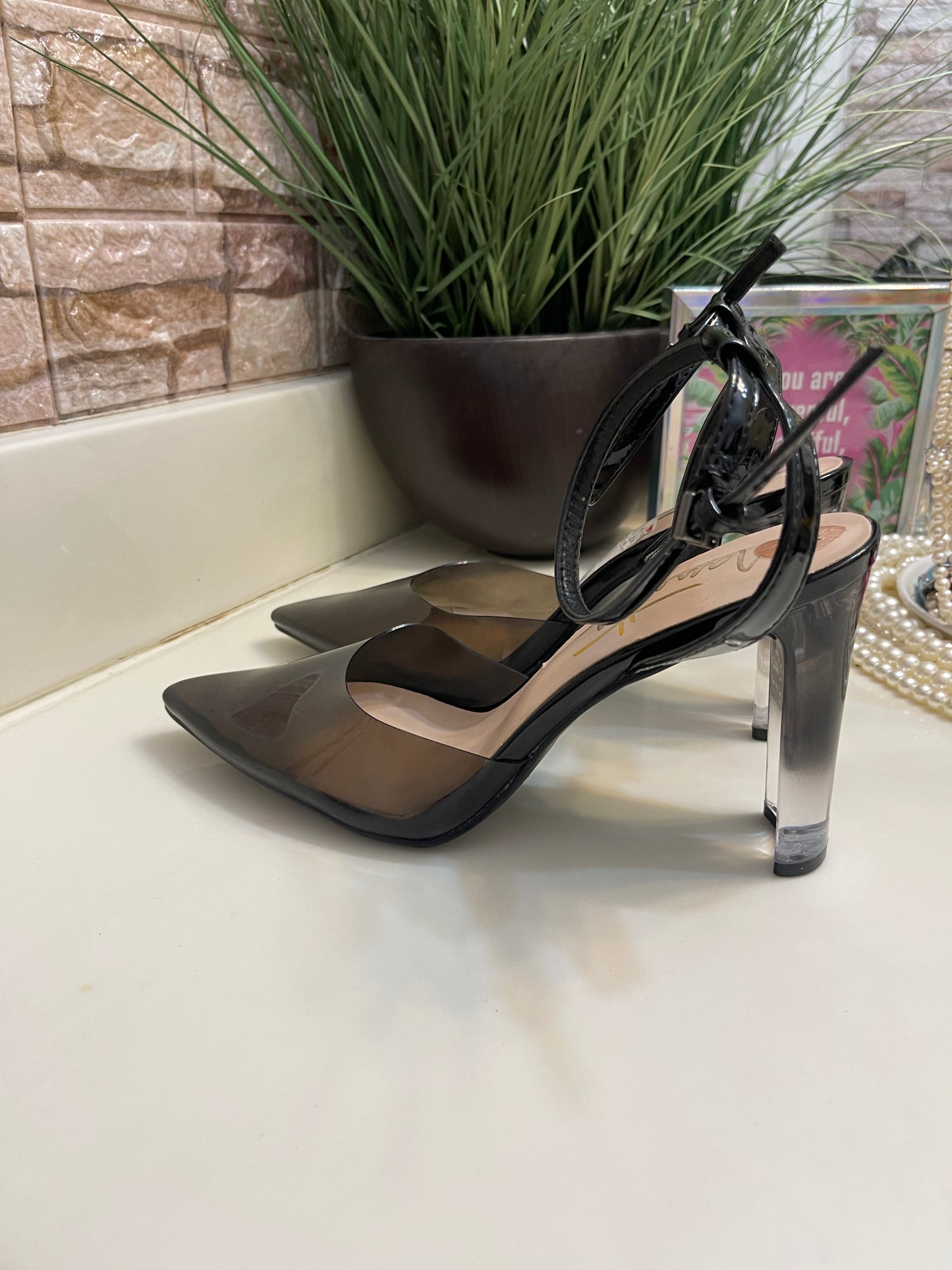 Nanette Black Clear Heels Women sz 7.5