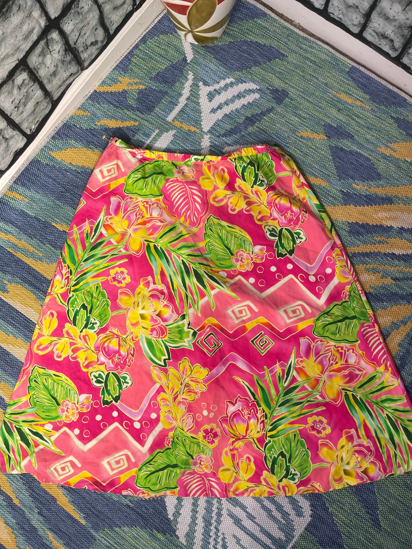 Nancy Bolden Pink Green Print Skirt Women sz 12