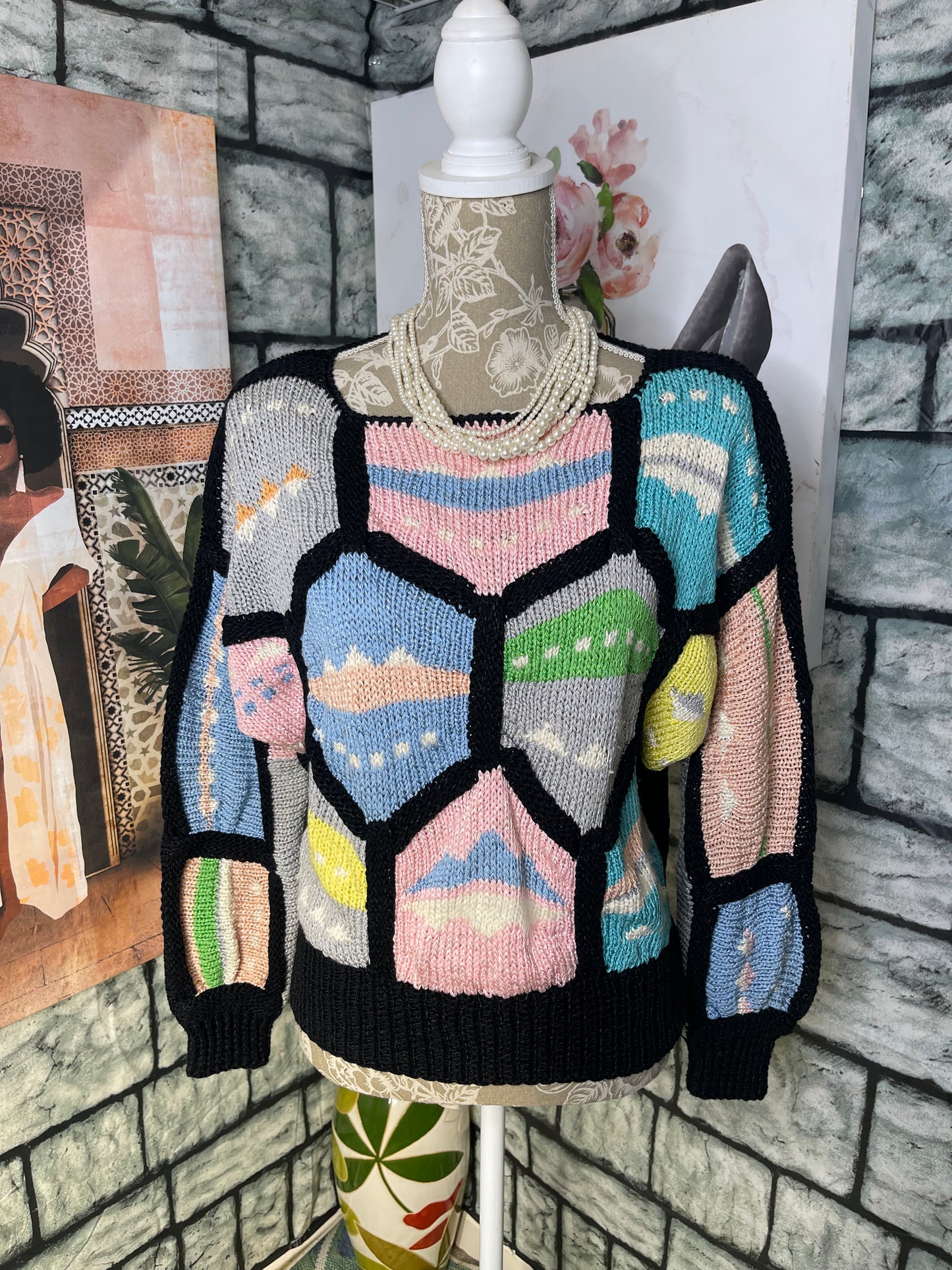 Nannell Black Colorful Sweater Women sz Small