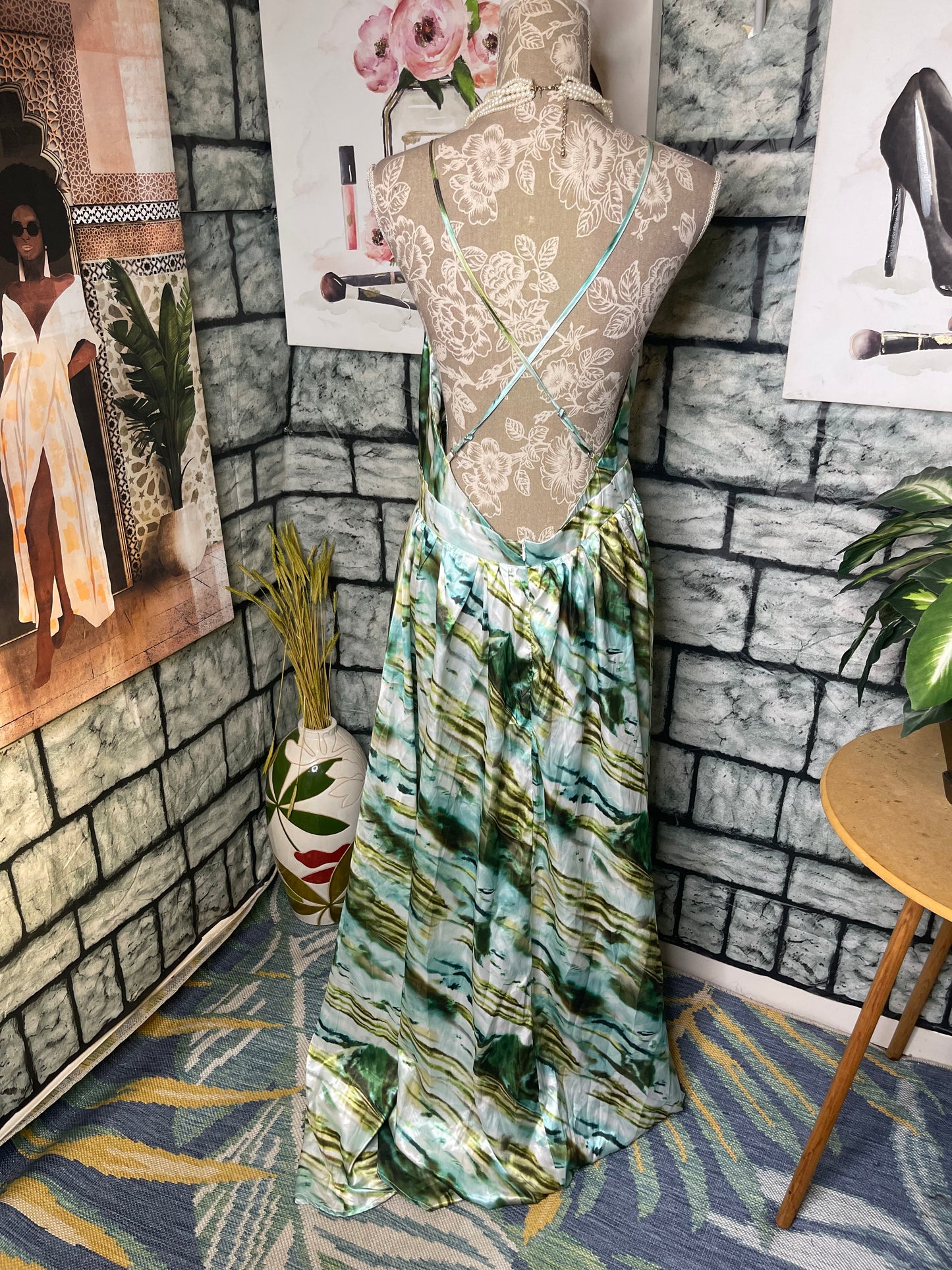 Shein Green Blue Floral Dress Women sz XL