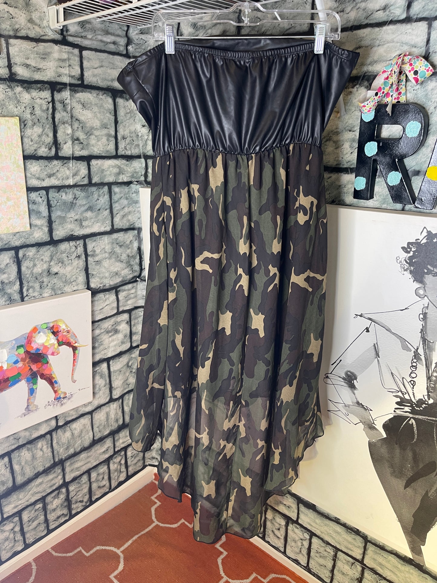 Babeolicious Green Camo Dress / Blouse Women sz 2XL