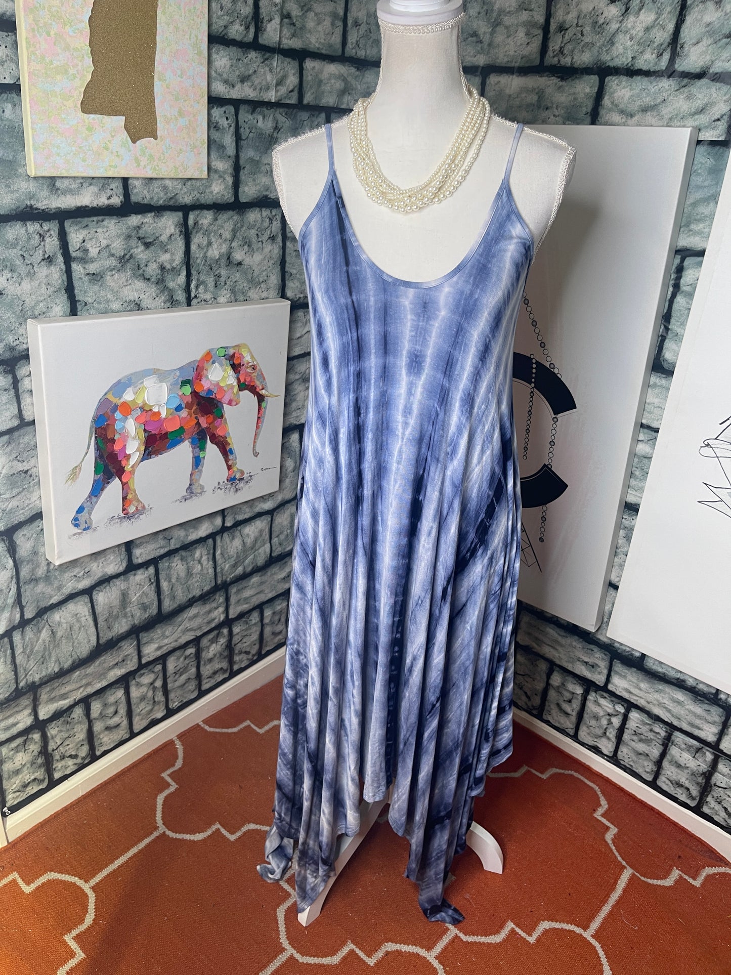 Charlie O. Blue and White Tie-Dye Dress Women Sz Medium